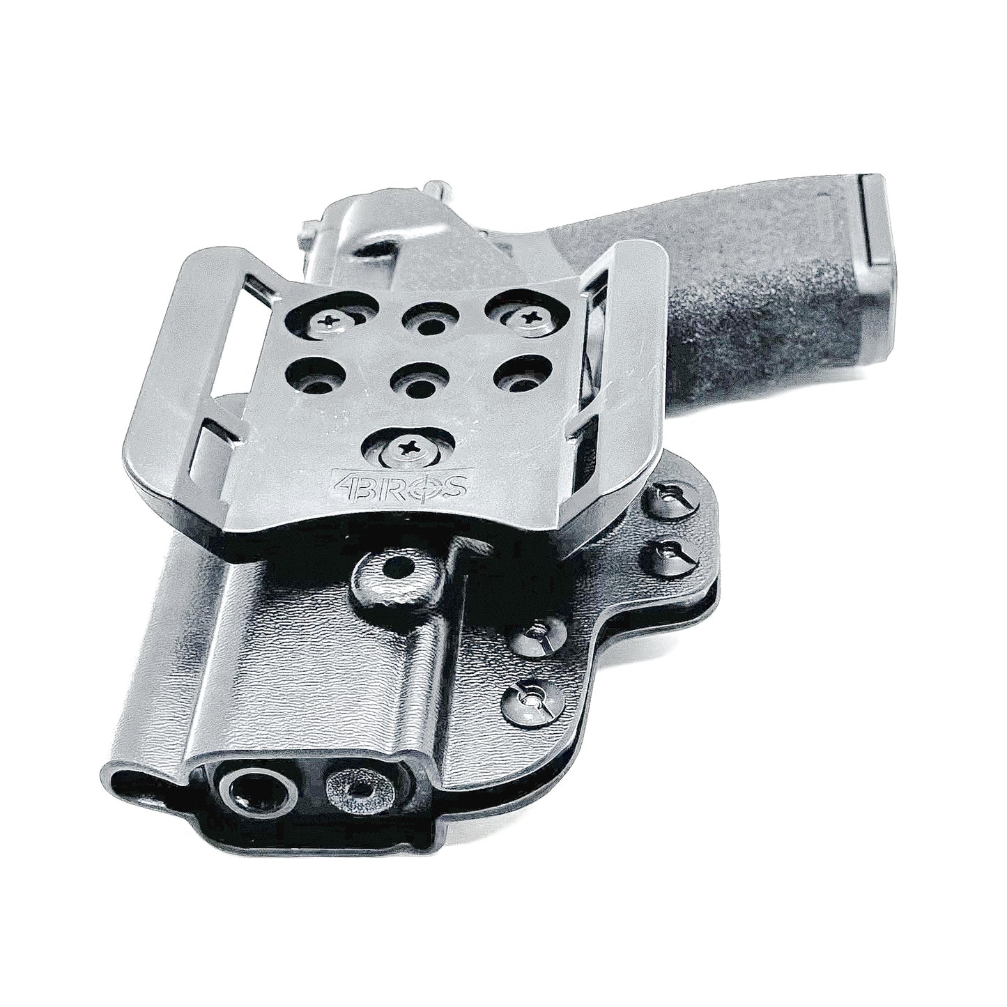 Right-hand OWB holster for Springfield Hellcat Pro with 4BROS 1.5-inch Belt Slide attachment, shown in black Kydex.