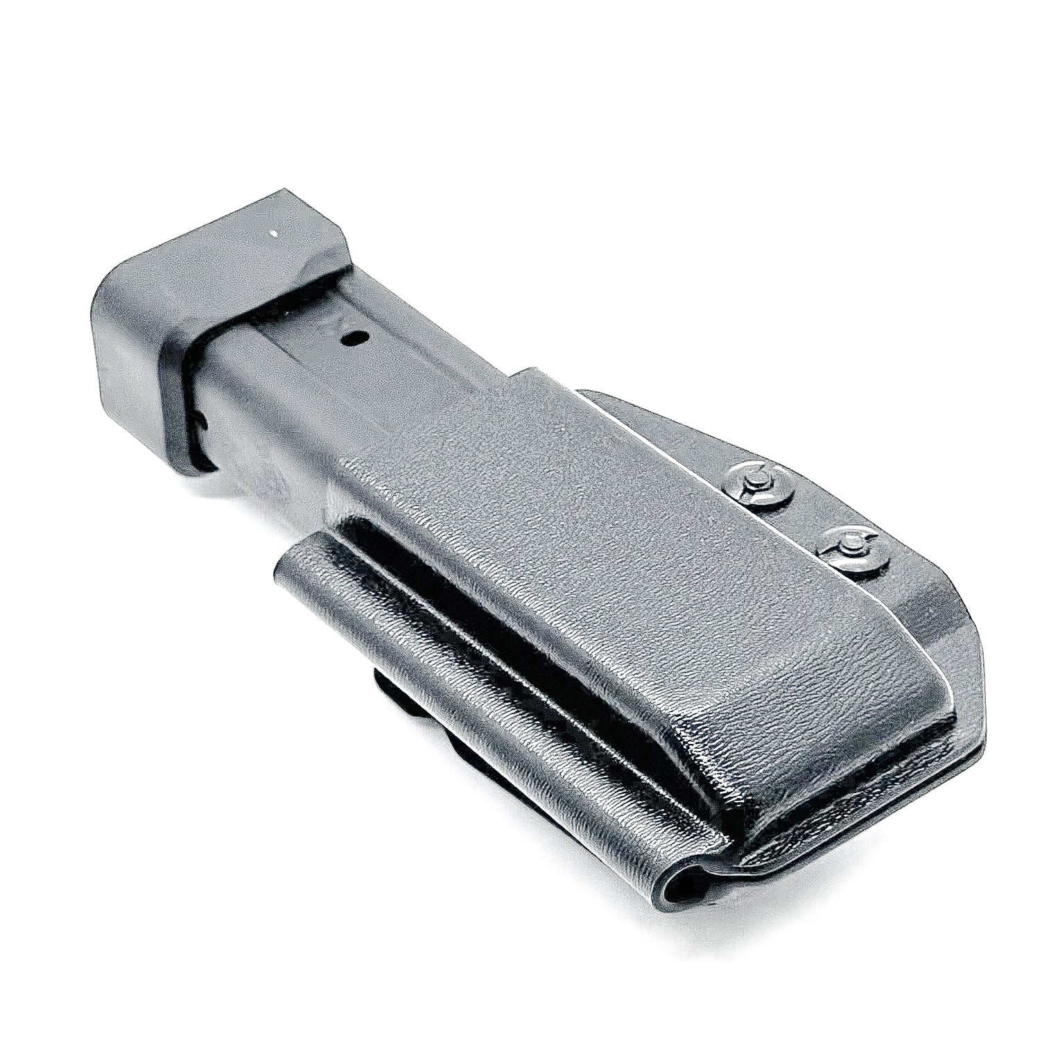 Black Kydex IWB AIWB appendix inside waistband magazine pouch carrier or holster for the Springfield Armory Prodigy from Four Brothers Holsters.