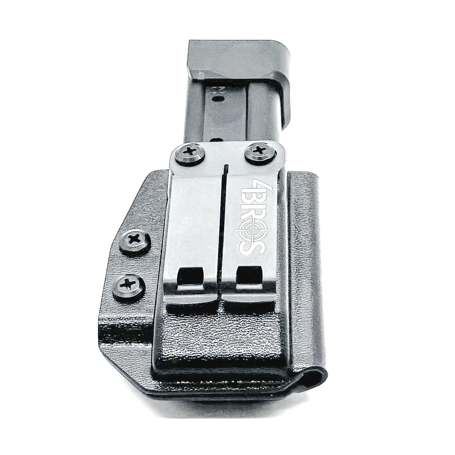 Black Kydex IWB AIWB appendix inside waistband magazine pouch carrier or holster for the Springfield Armory Prodigy from Four Brothers Holsters.