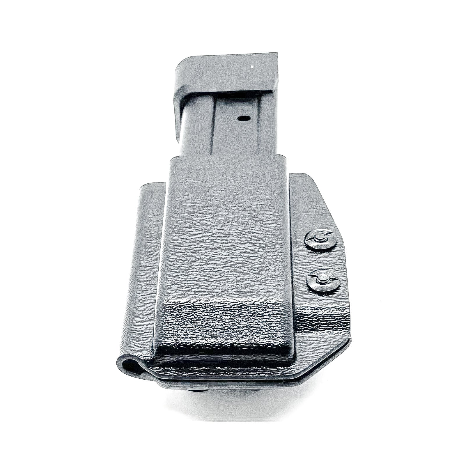 Black Kydex IWB AIWB appendix inside waistband magazine pouch carrier or holster for the Springfield Armory Prodigy from Four Brothers Holsters.