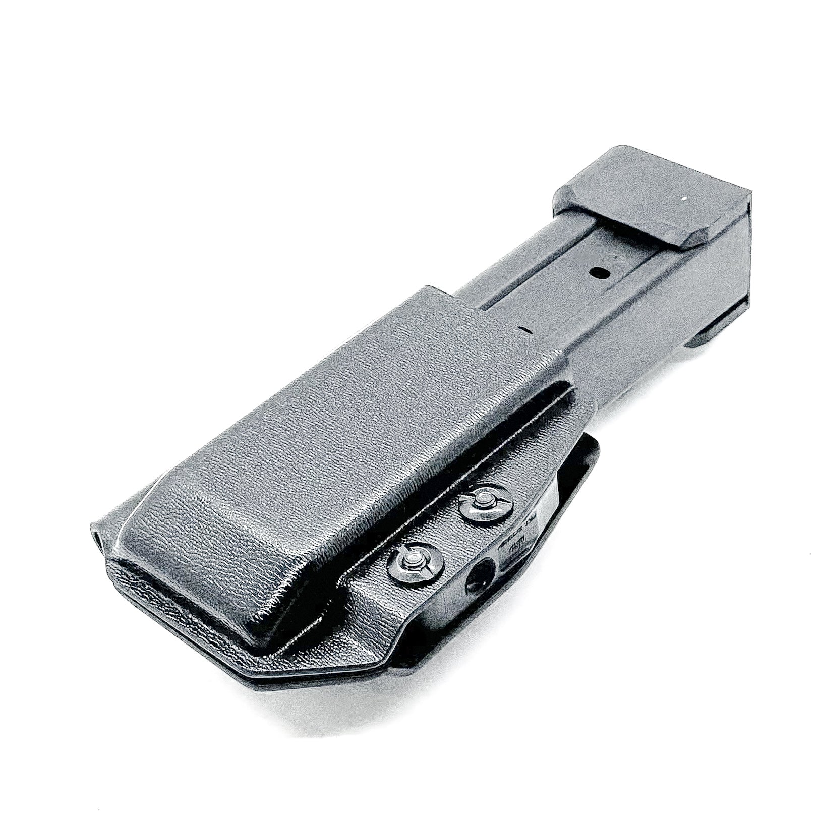 Black Kydex IWB AIWB appendix inside waistband magazine pouch carrier or holster for the Springfield Armory Prodigy from Four Brothers Holsters.