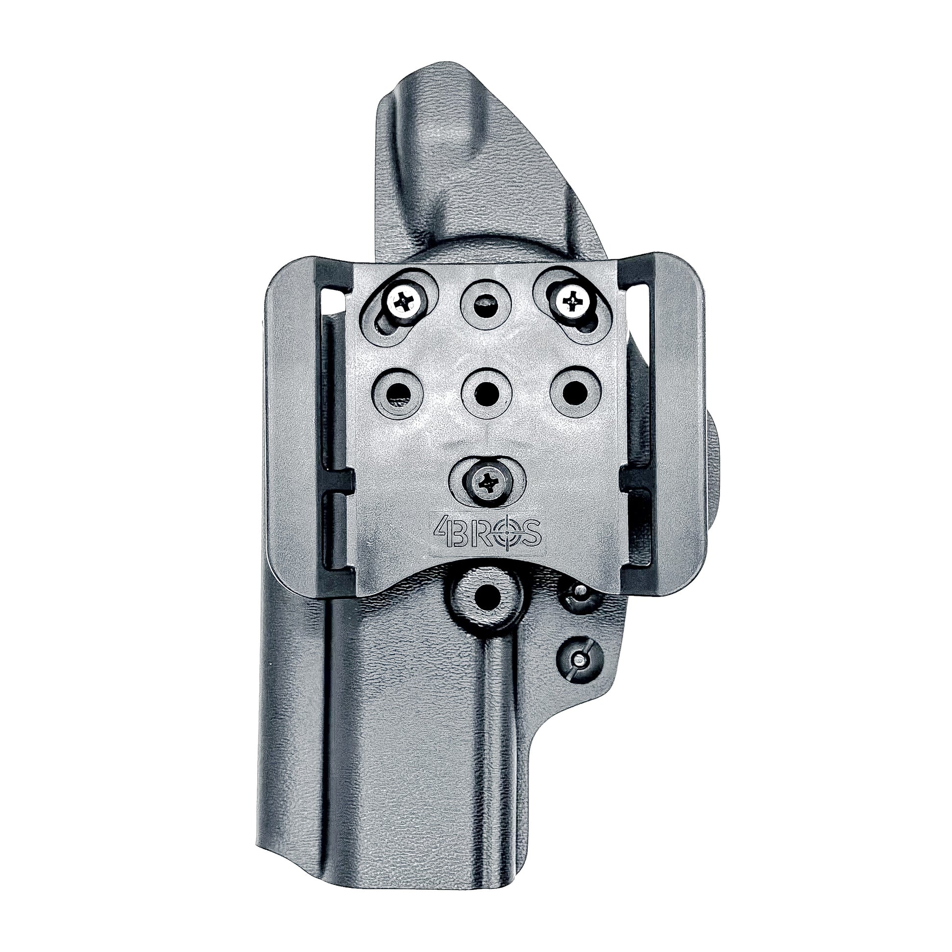 Black OWB Kydex holster for Springfield 1911 DS Prodigy with open muzzle, full sweat guard, and red dot sight compatibility.