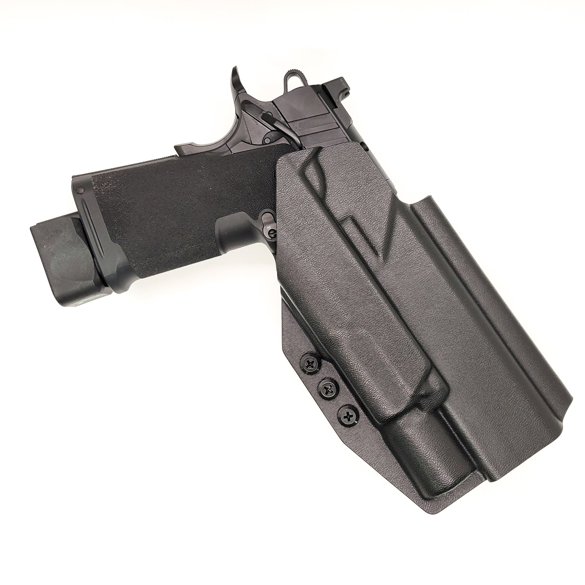 For the best Outside Waistband OWB Holster for the Springfield Armory 1911 DS Prodigy 5" & 4.25" and Surefire X300U A or B, shop Four Brothers 4BROS Holsters.