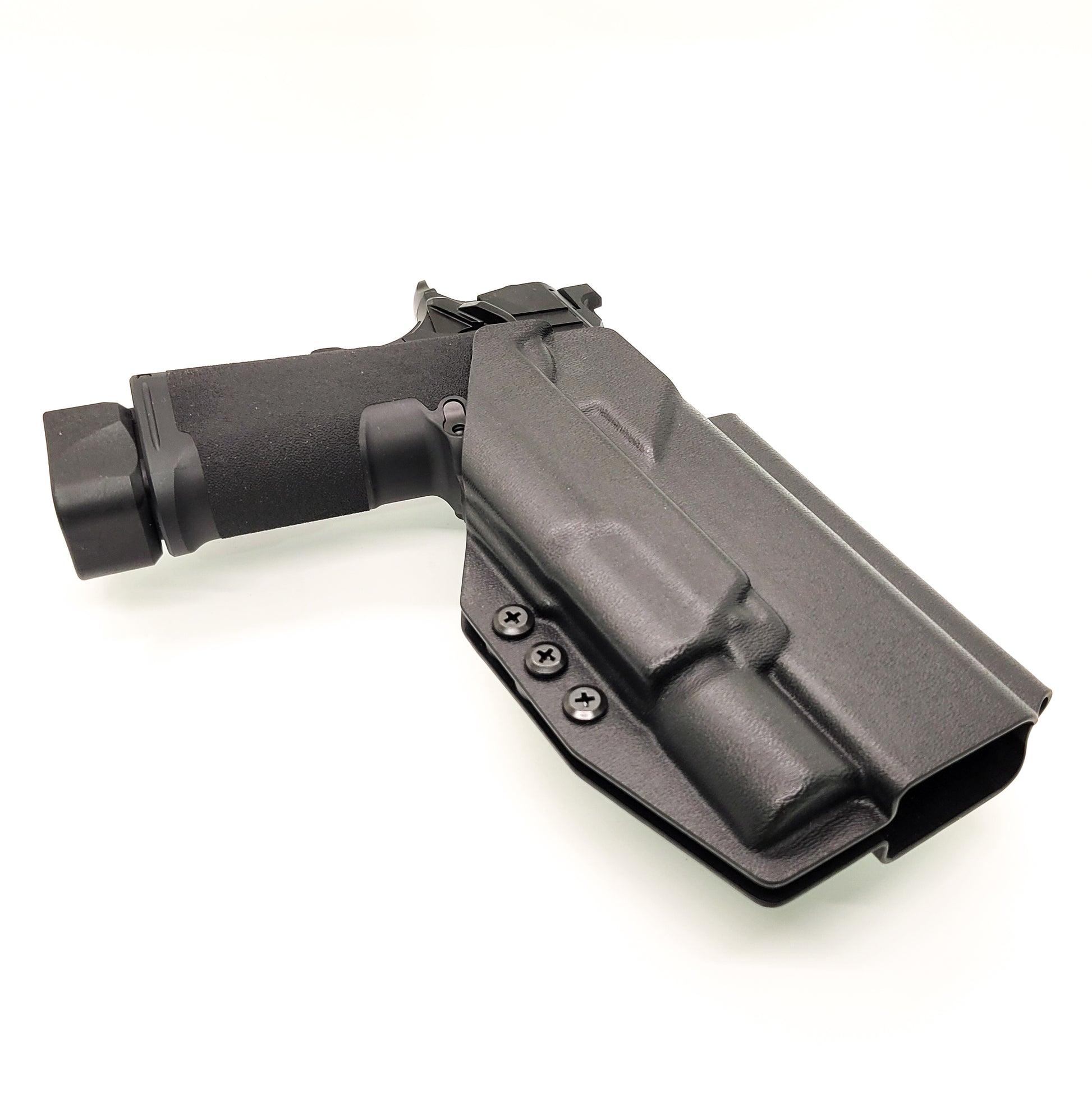 For the best Outside Waistband OWB Holster for the Springfield Armory 1911 DS Prodigy 5" & 4.25" and Surefire X300U A or B, shop Four Brothers 4BROS Holsters.