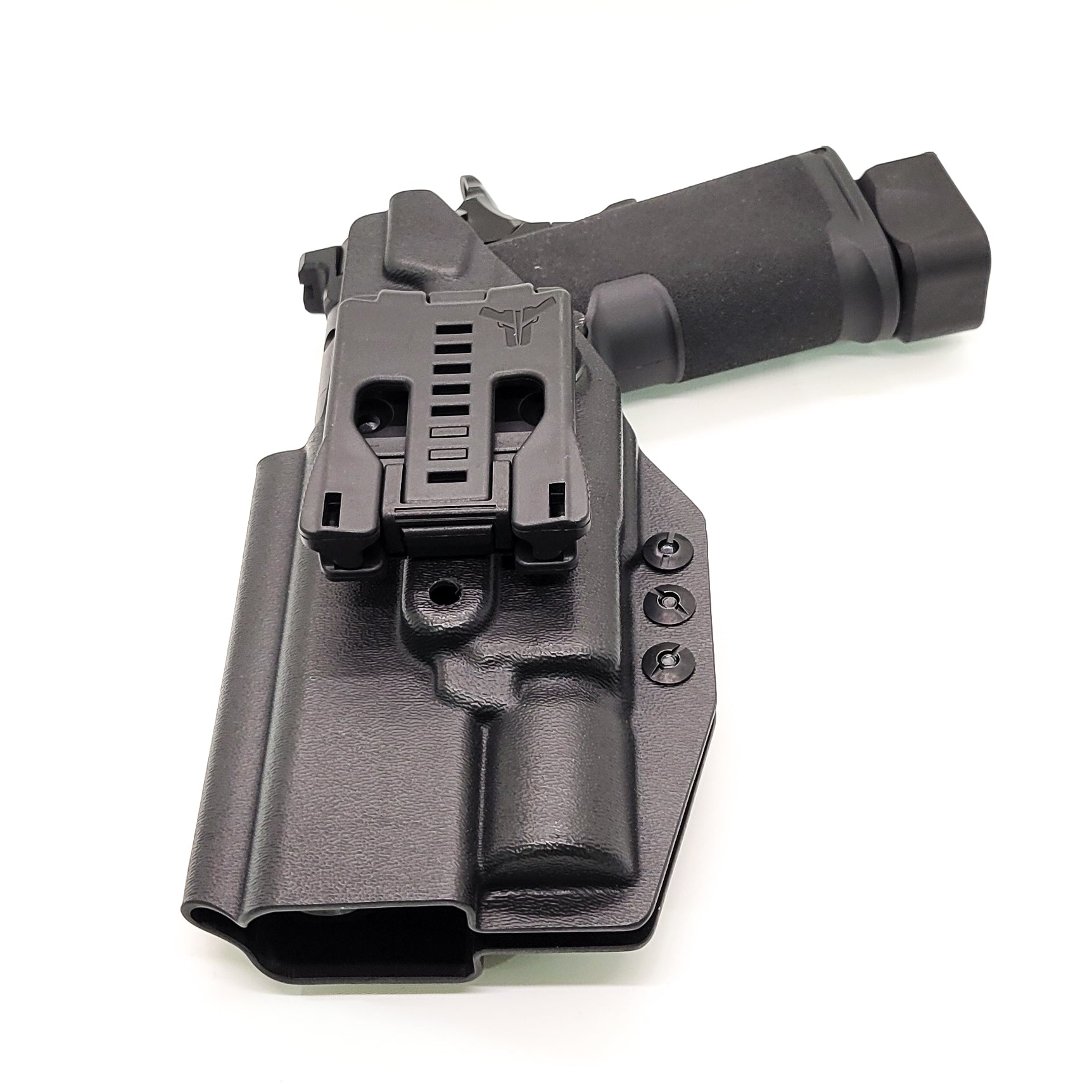 For the best Outside Waistband OWB Holster for the Springfield Armory 1911 DS Prodigy 5" & 4.25" and Surefire X300U A or B, shop Four Brothers 4BROS Holsters.