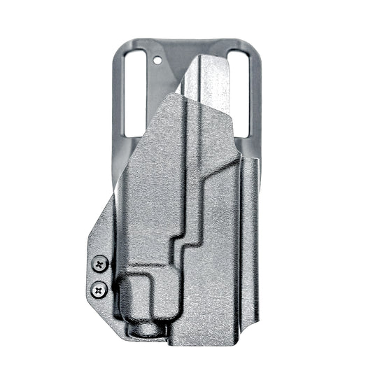 Black OWB light-duty and competition holster for Springfield Hellcat Pro with TLR-8A Light. Red dot ready, threaded barrel compatible.