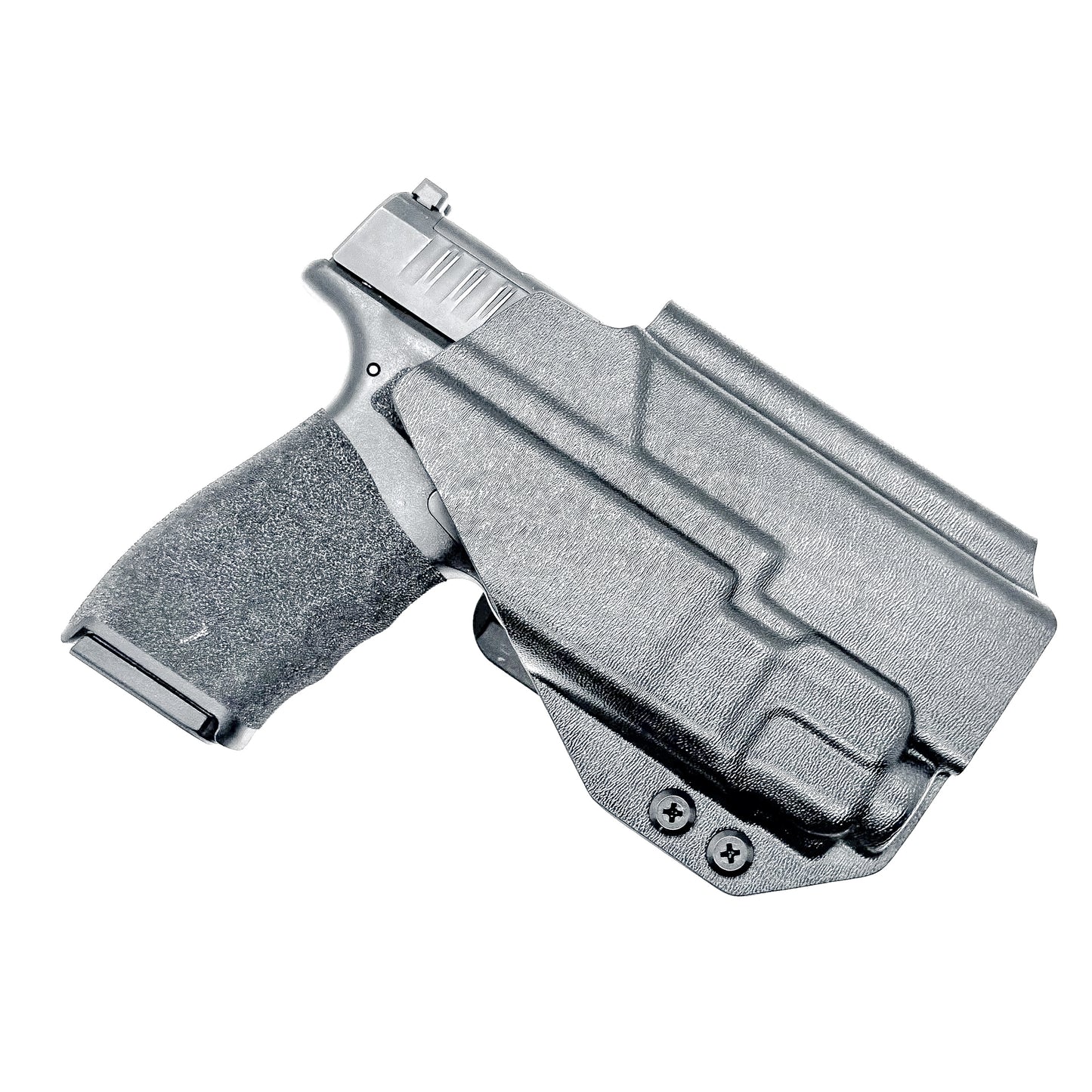 Outside Waistband holster for the Springfield Hellcat Pro with TLR-8A light in black with the 4Bros 1.5" belt slide.