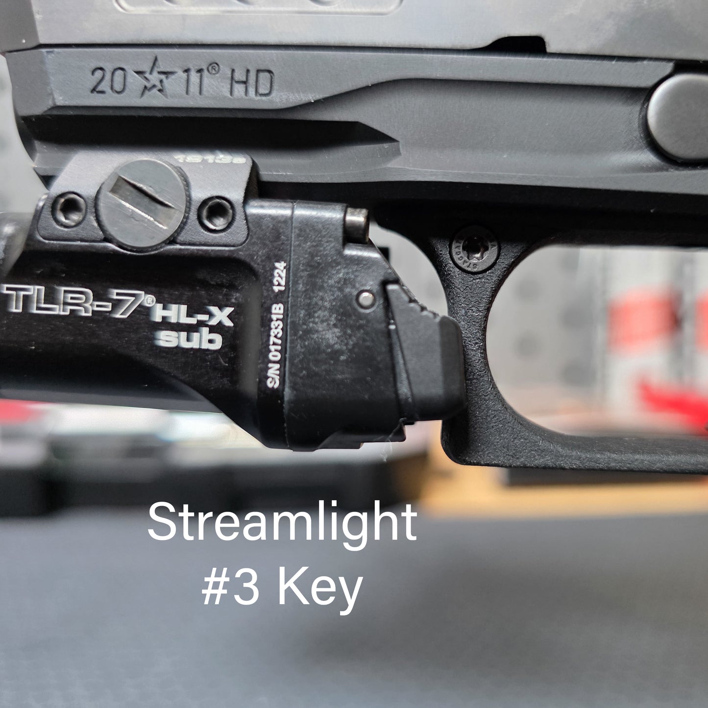 Streamlight TLR-7 Sub X & HL-X position on the Staccato HD C3.6 with our precision-printed PETG key from Four Brothers Holsters. Made in the USA