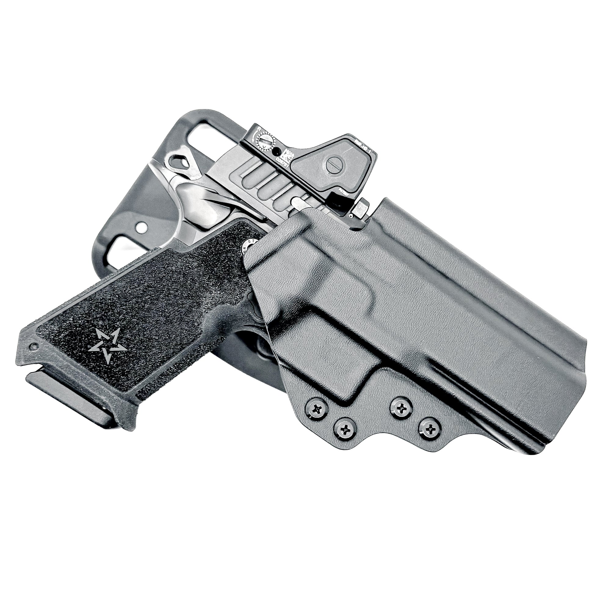 Black OWB outside the waistband duty & competition holster for the Staccato HD P4.5 from Four Brothers.