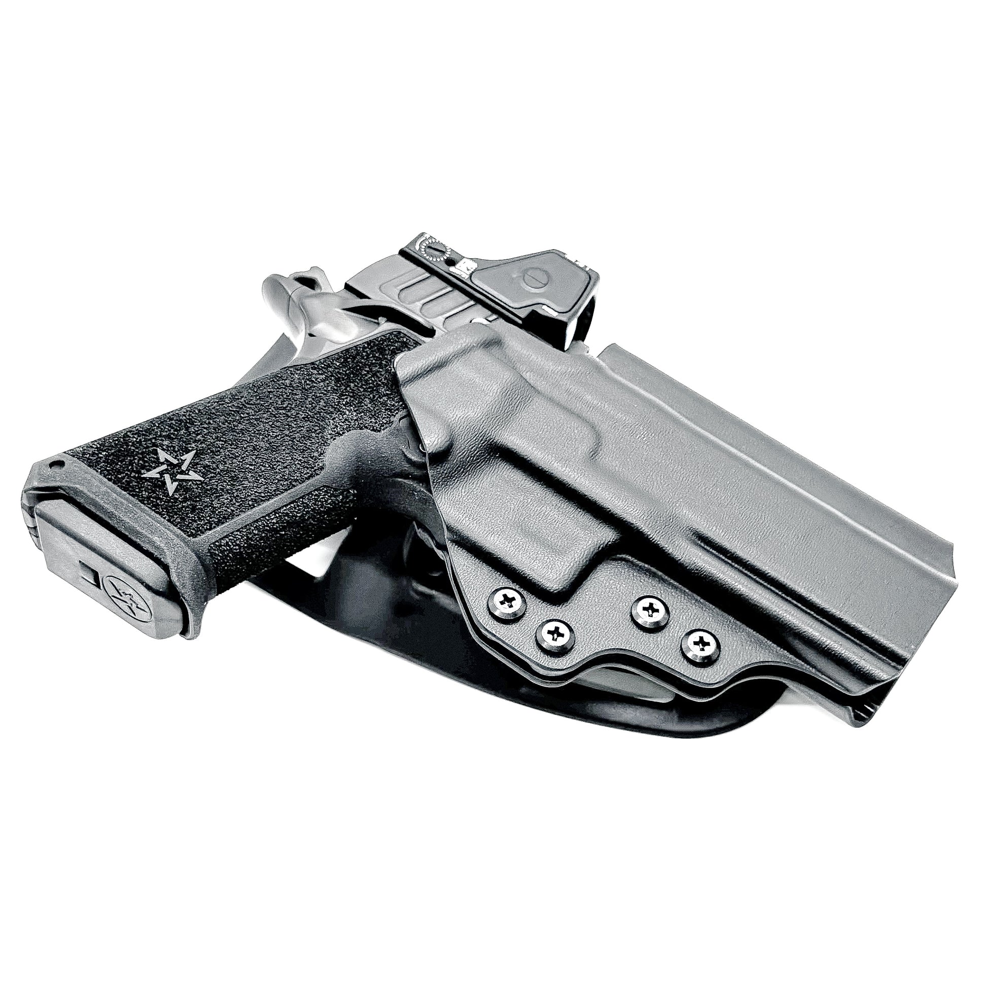 Black OWB outside the waistband duty & competition holster for the Staccato HD P4.5 from Four Brothers.