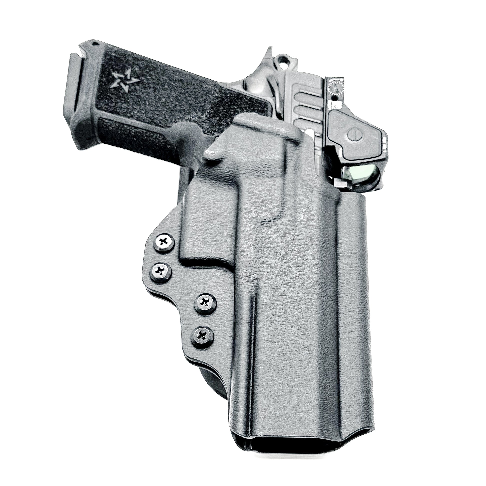 Black OWB outside the waistband duty & competition holster for the Staccato HD P4.5 from Four Brothers.