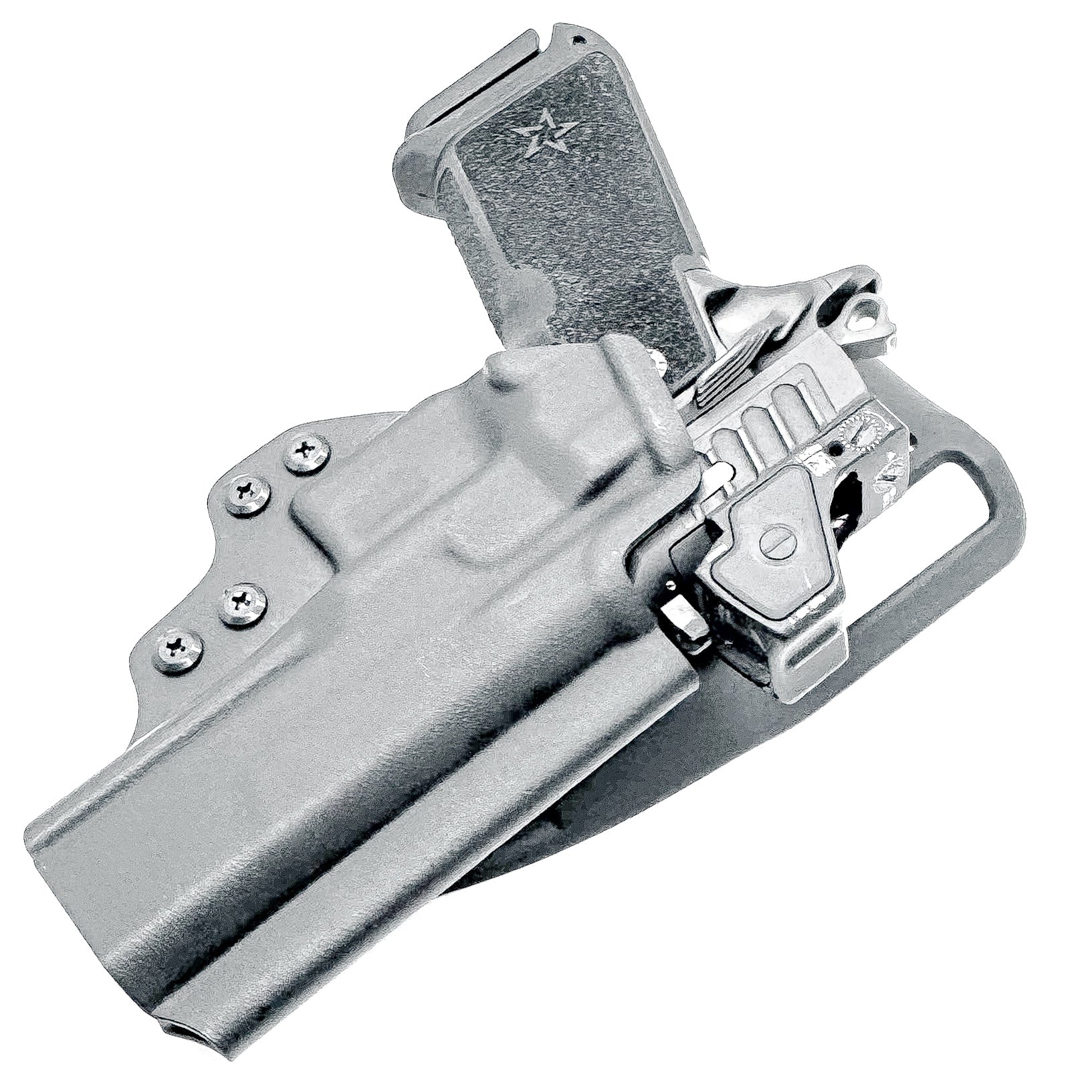 Black OWB outside the waistband duty & competition holster for the Staccato HD P4.5 from Four Brothers.