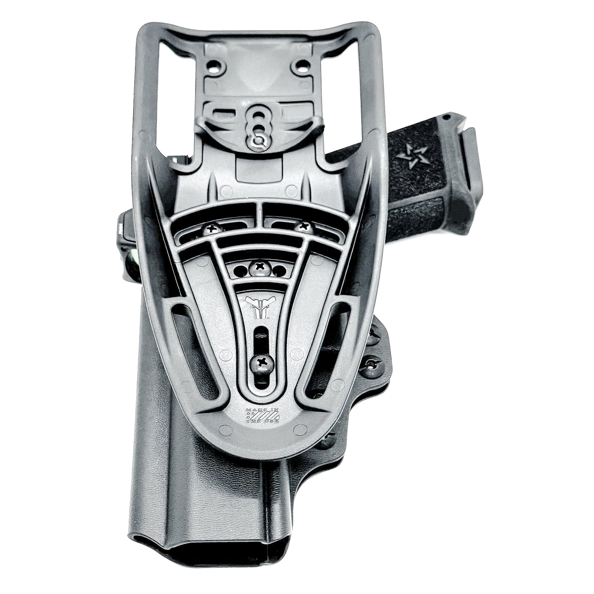 Black OWB outside the waistband duty & competition holster for the Staccato HD P4.5 from Four Brothers.