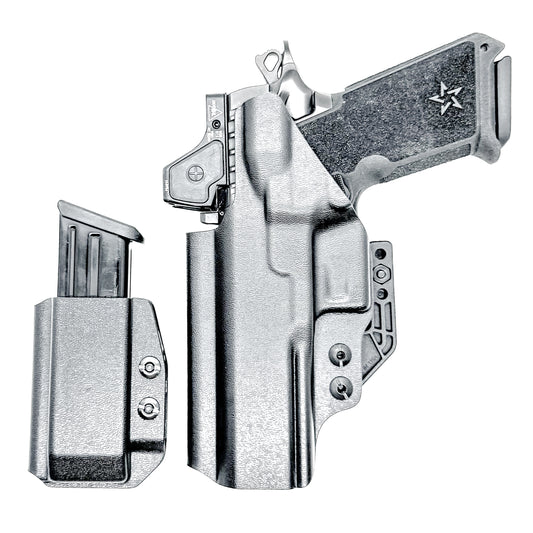 IWB holster combo for Staccato HD P4.5 and Glock 9MM mags. Includes mag carrier, Modwing, and Monoblock clips. Ships fast from the USA.