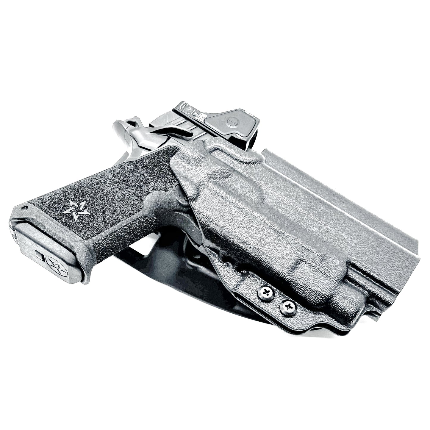 Precision-fit OWB outside the waistband duty & competition holster for the Staccato HD P4.5 and Streamlight TLR-7 HL-X from Four Brothers. Made in the USA.