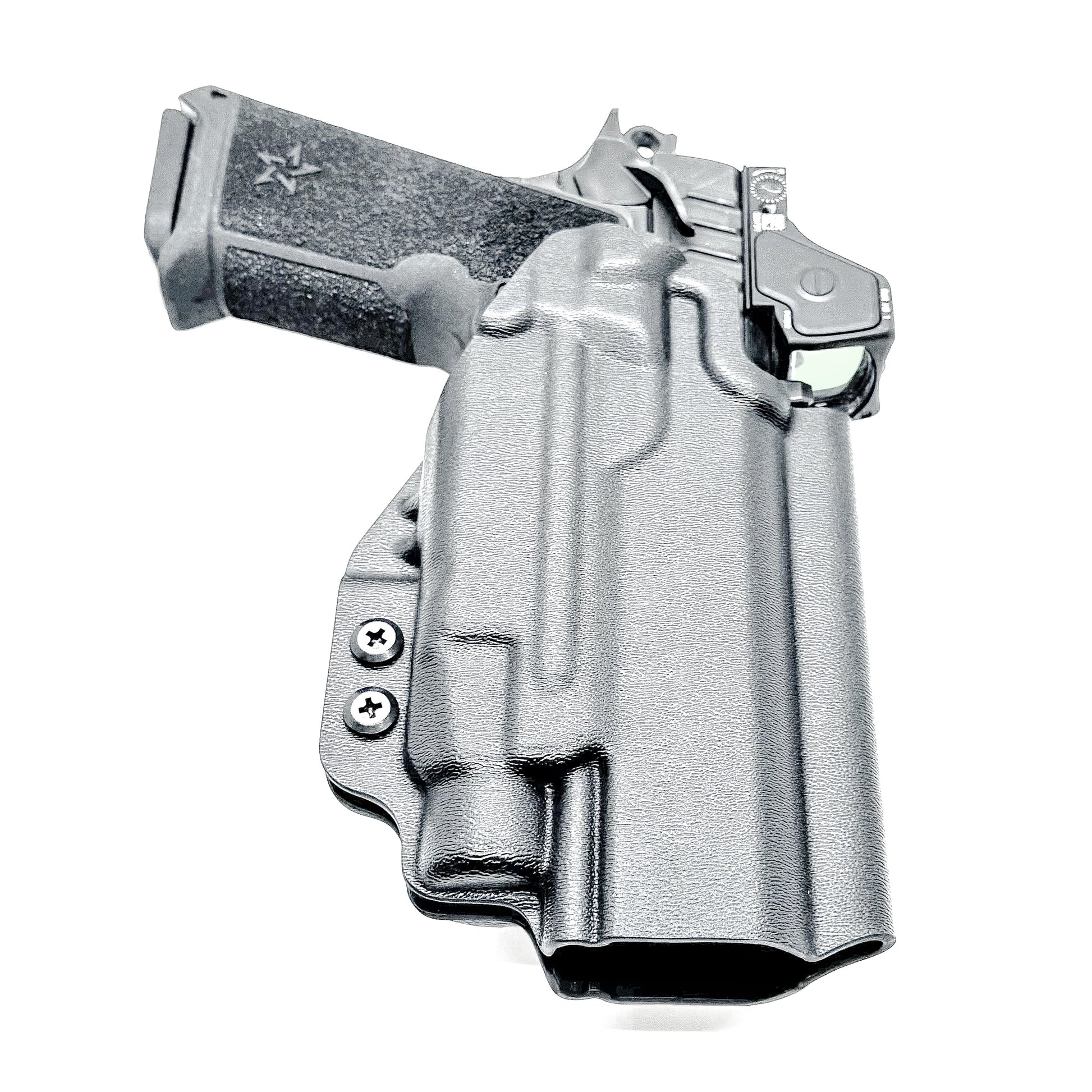 Precision-fit OWB Outside Waistband holster for the Staccato HD P4.5 and Streamlight TLR-7 HL-X from Four Brothers. Designed for comfort and concealment.