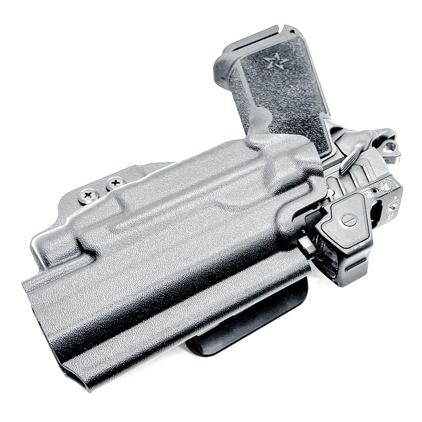 Precision-fit OWB Outside Waistband holster for the Staccato HD P4.5 and Streamlight TLR-7 HL-X from Four Brothers. Designed for comfort and concealment.