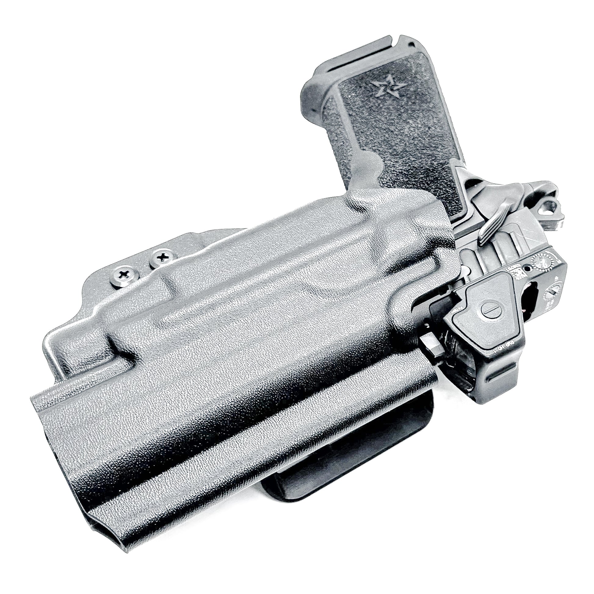 Precision-fit OWB Outside Waistband holster for the Staccato HD P4.5 and Streamlight TLR-7 HL-X from Four Brothers. Designed for comfort and concealment.
