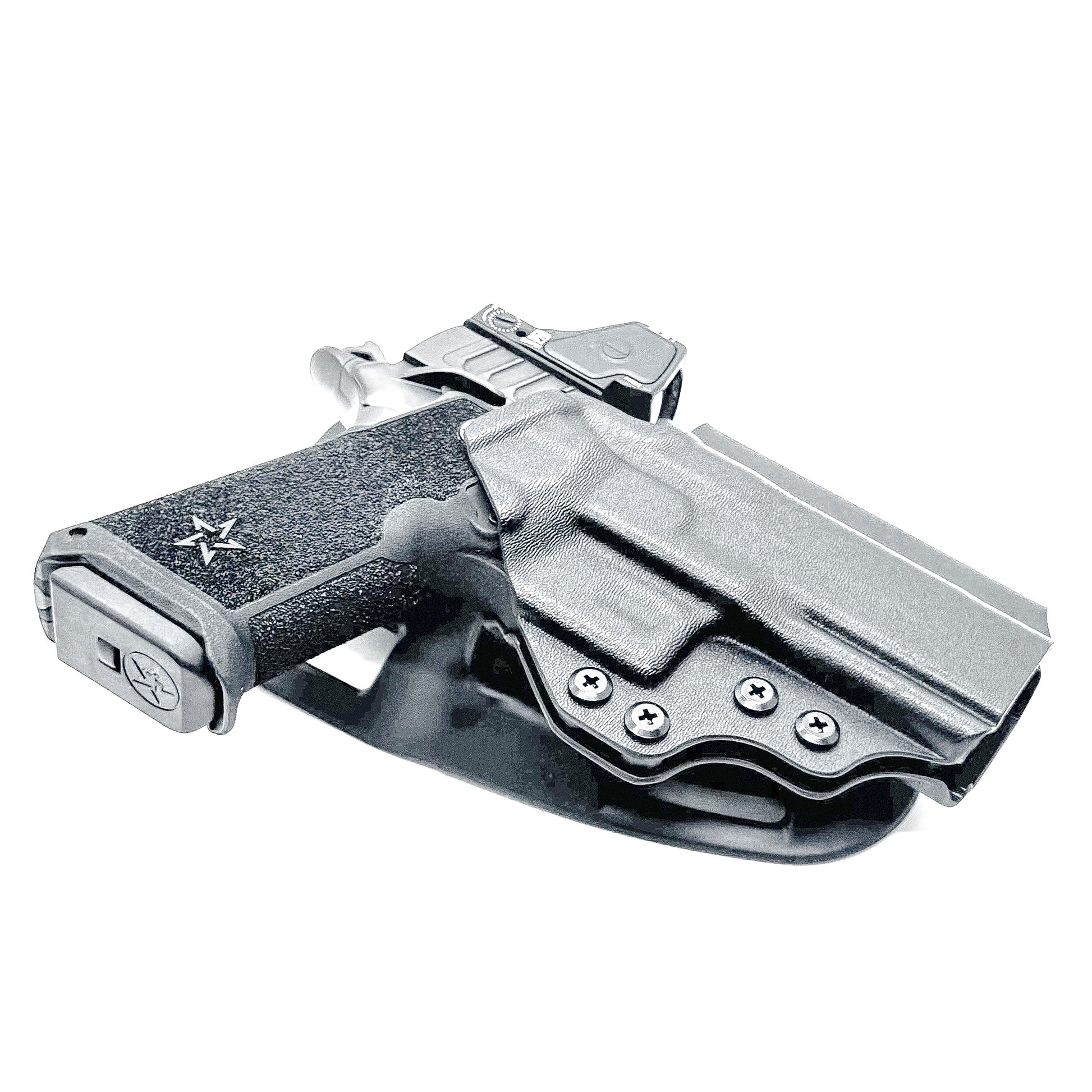 Precision-fit OWB outside the waistband duty & competition holster for the Staccato HD P4 from Four Brothers. Durable, secure, and made in the USA