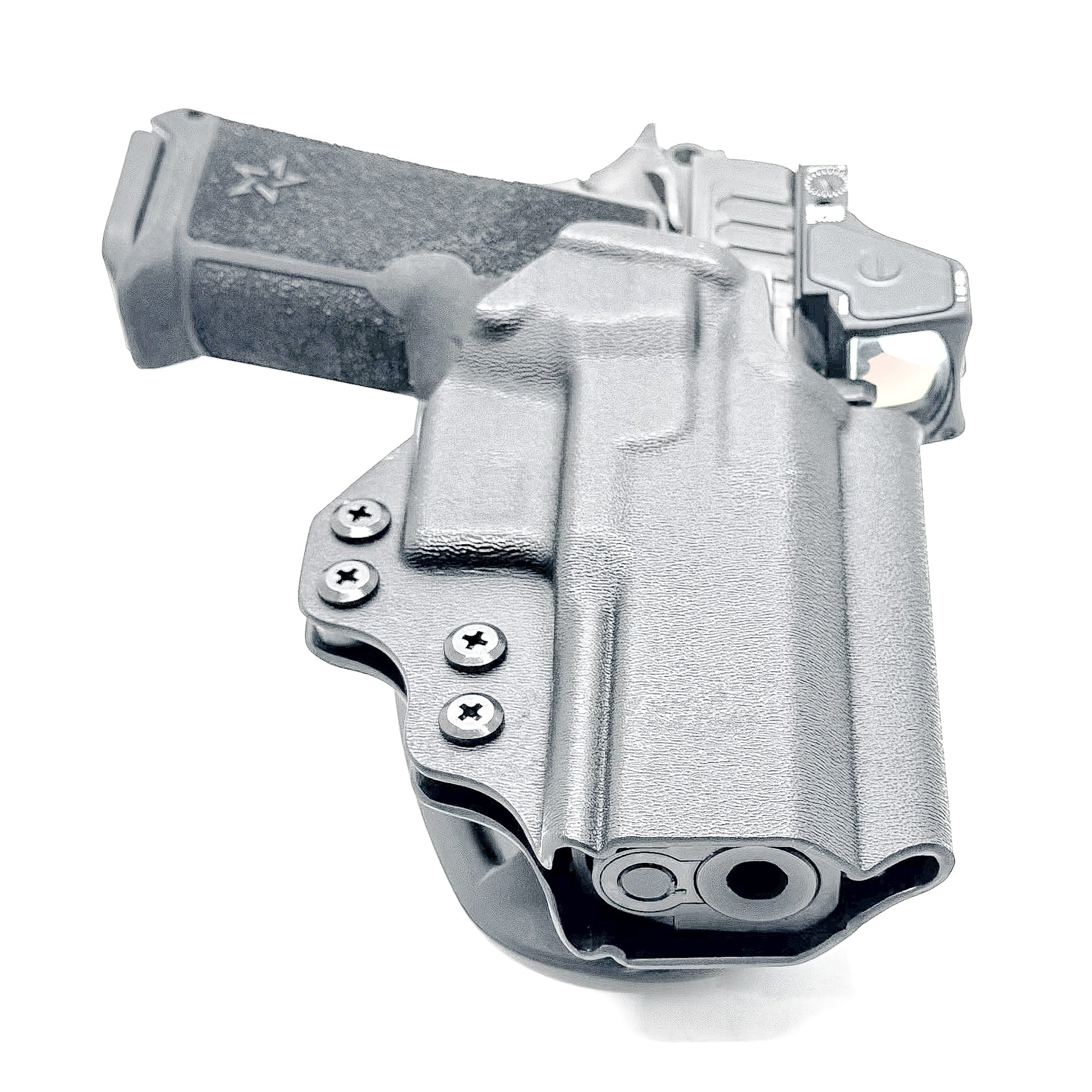 Precision-fit OWB outside the waistband duty & competition holster for the Staccato HD P4 from Four Brothers. Durable, secure, and made in the USA