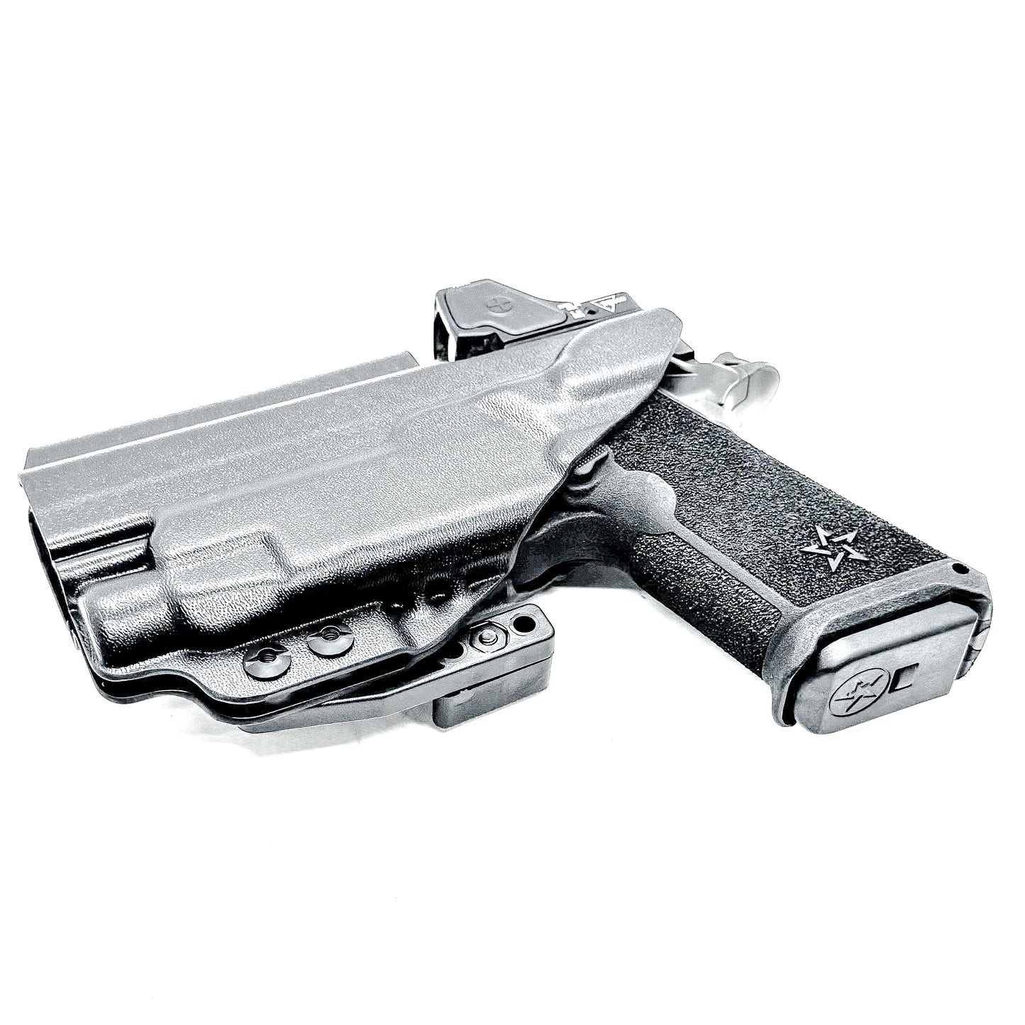 Precision-fit IWB inside the waistband holster for the Staccato HD P4 and Streamlight TLR-7 HL-X from Four Brothers. Designed for comfort and concealment.