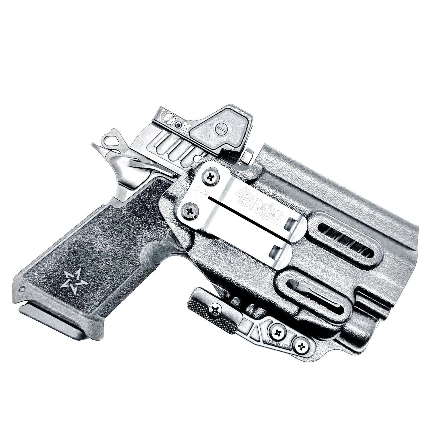 Precision-fit IWB inside the waistband holster for the Staccato HD P4 and Streamlight TLR-7 HL-X from Four Brothers. Designed for comfort and concealment.