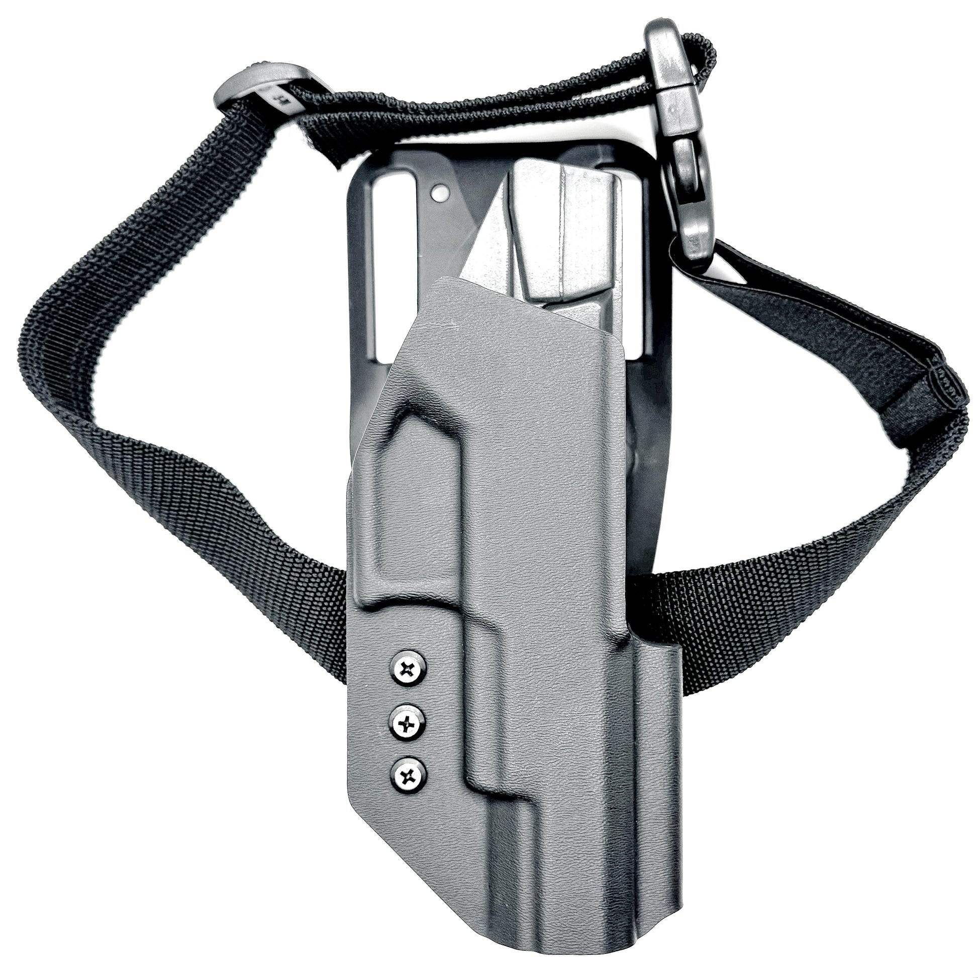 For the best OWB Competition .093 Kydex holster for the Taurus TX 22 Competition Pistol with Blade-Tech Duty Drop & Thigh Strap shop Four Brothers Holsters.
