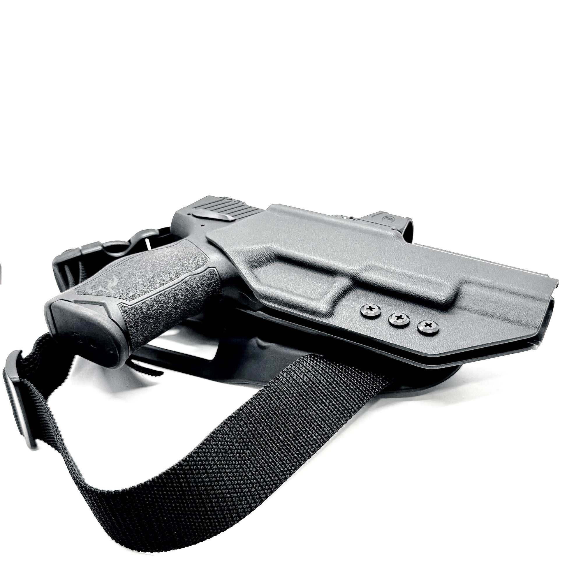 For the best OWB Competition .093 Kydex holster for the Taurus TX 22 Competition Pistol with Blade-Tech Duty Drop & Thigh Strap shop Four Brothers Holsters.