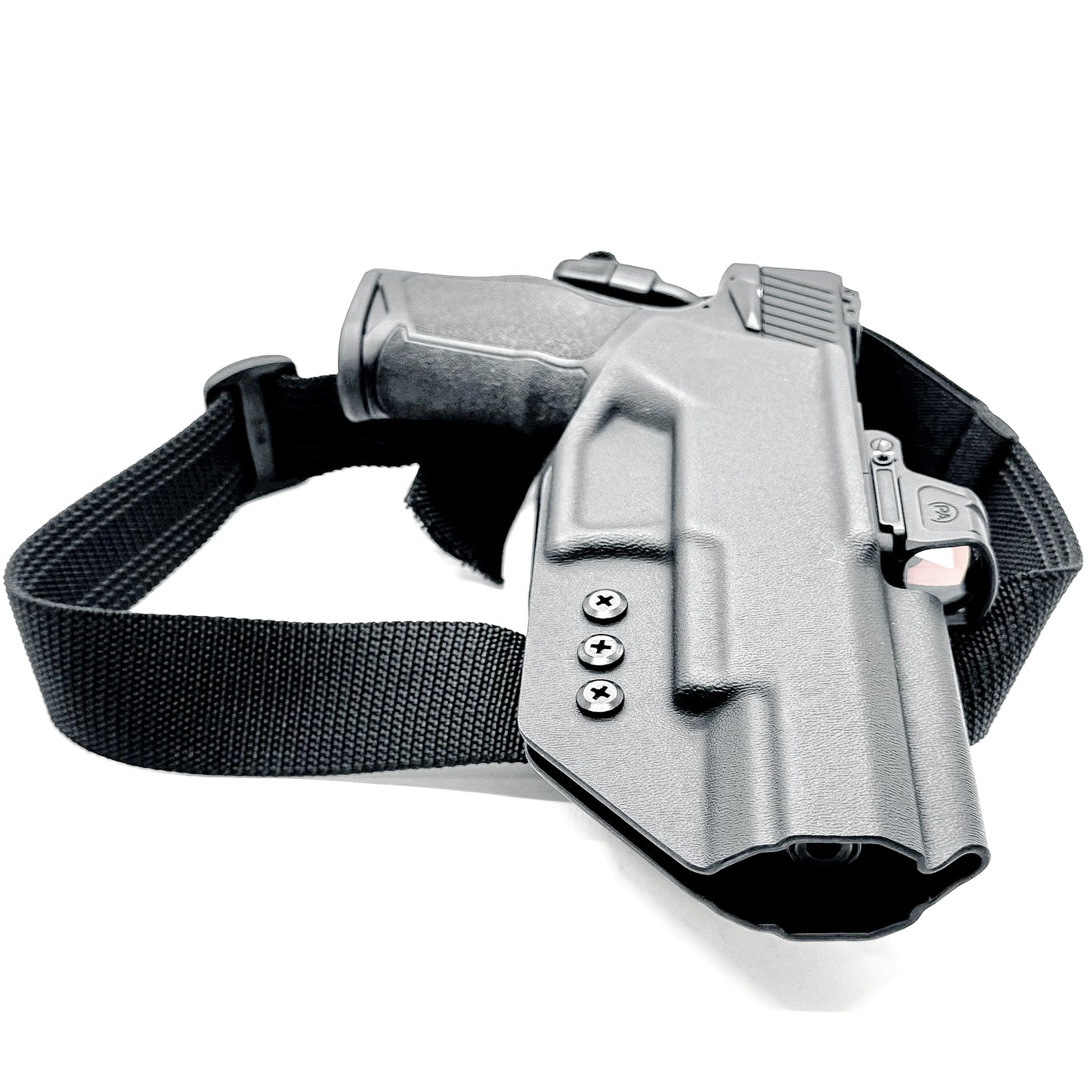 For the best OWB Competition .093 Kydex holster for the Taurus TX 22 Competition Pistol with Blade-Tech Duty Drop & Thigh Strap shop Four Brothers Holsters.