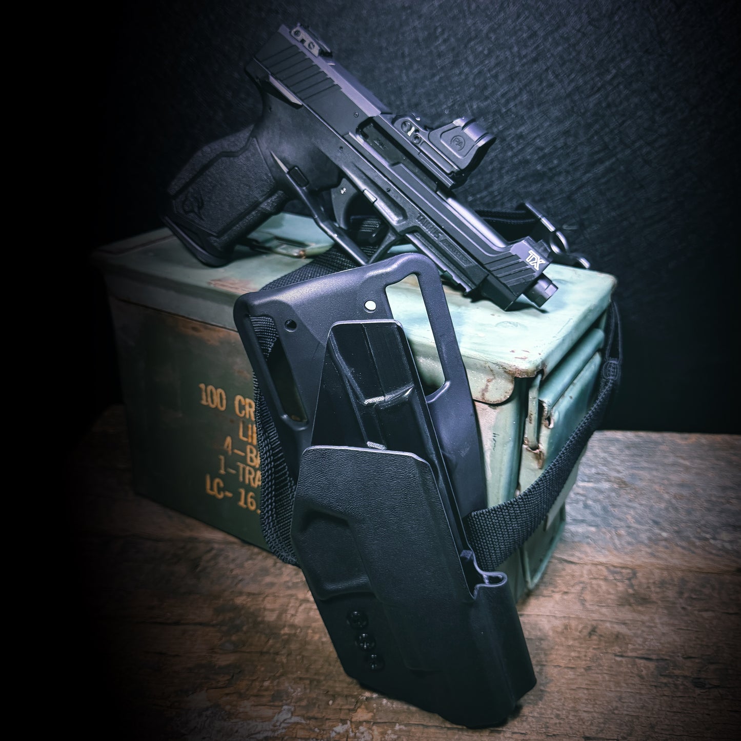For the best OWB Competition .093 Kydex holster for the Taurus TX 22 Competition Pistol with Blade-Tech Duty Drop & Thigh Strap shop Four Brothers Holsters.