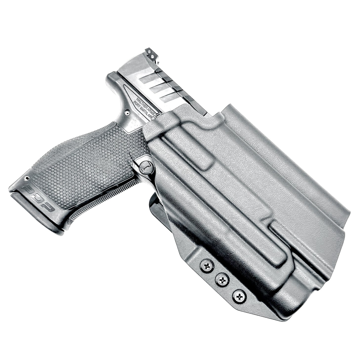 Black OWB holster ftis Walther PDP 4" or 4.5" with TLR-1 HL-X light.