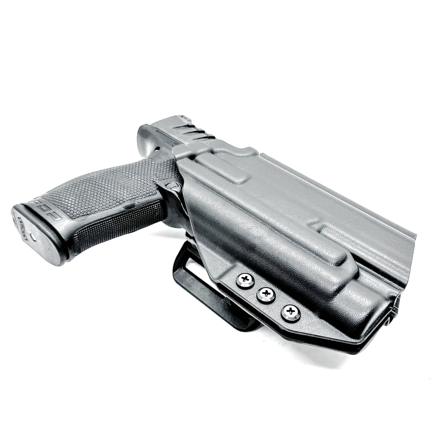 Black OWB holster ftis Walther PDP 4" or 4.5" with TLR-1 HL-X light.