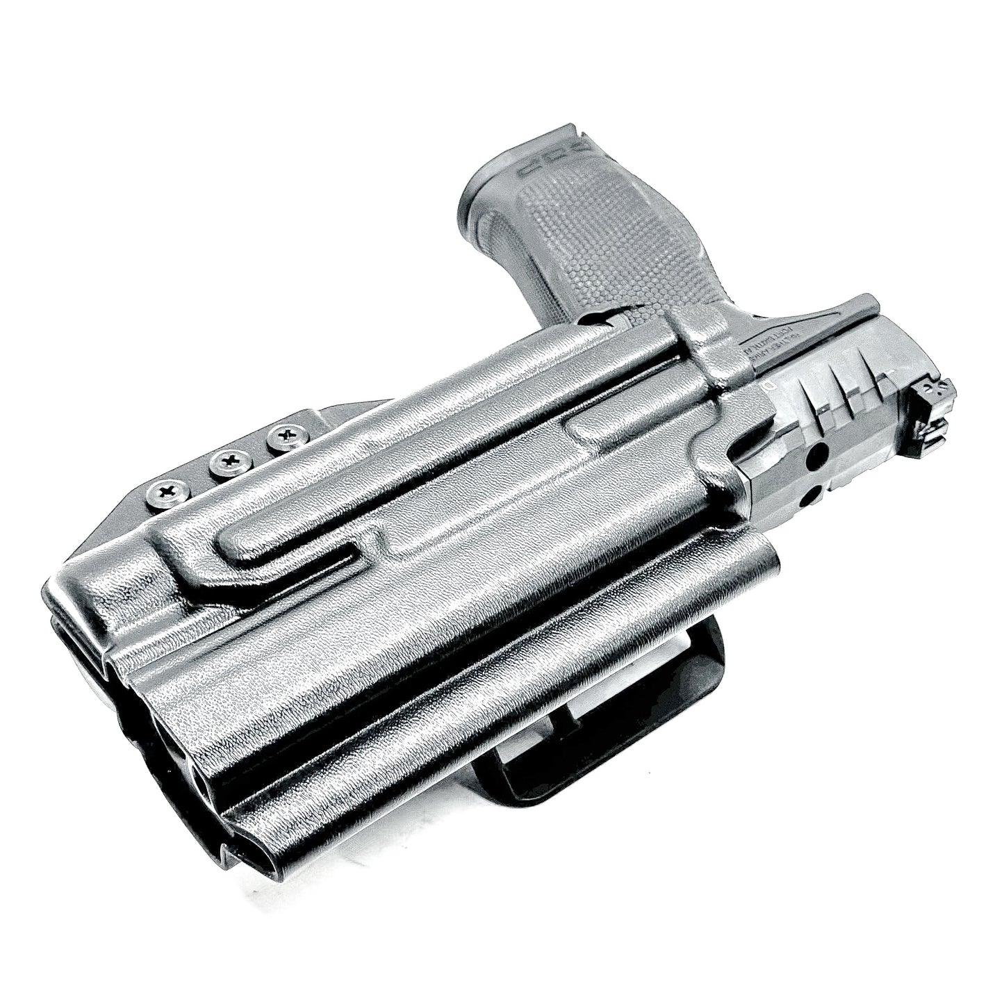 Outside the Waistband holster for the Walther PDP 5" or 5.1" with the Streamlight TLR-1 HL-X, shown in black with the 4BROS 1.5" belt slide.