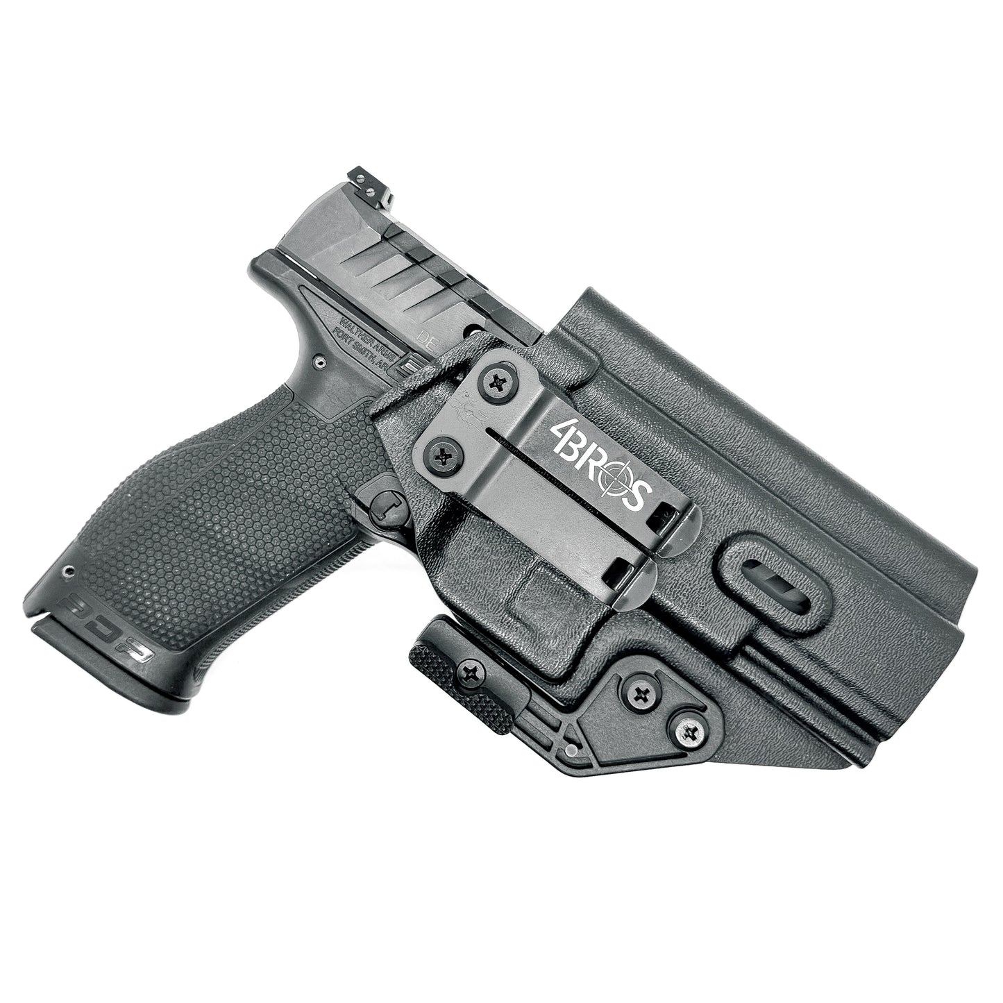 For the best Inside Waistband IWB AIWB Holster for the Walther PDP Pro SD 4.6" pistol with a 4" slide and 4.6" threaded barrel shop Four Brothers Holsters.