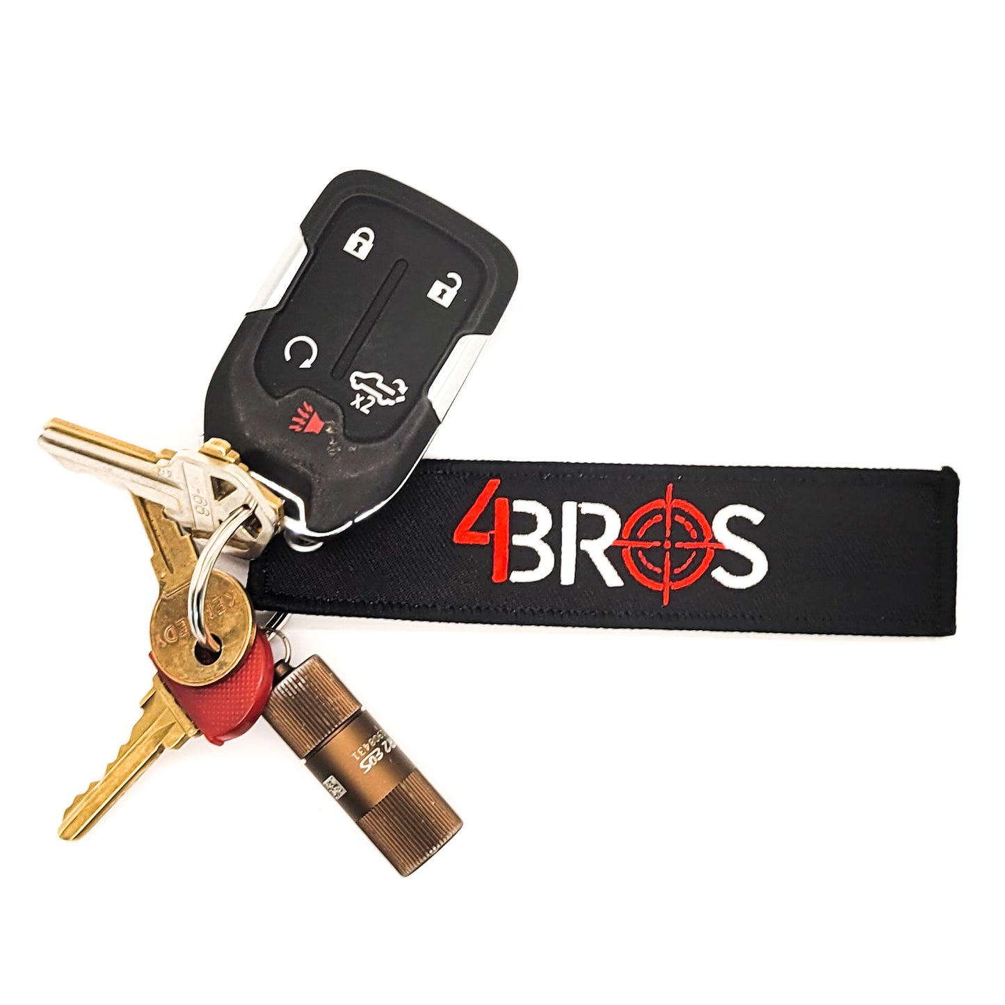 Our 4Bros Keychain or Key Tag is a simple way to show support for Four Brothers Holsters while driving or carrying anything in a container with a zipper pull.