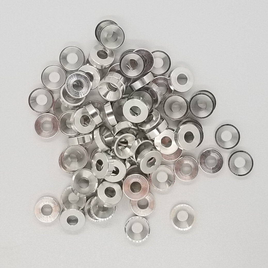#8 Bare Aluminum Finish Washer Machined washer, Chamfer cut for a standard #8 flat head cap screw or flipped for use with #8 truss head screw 100% Made in USA