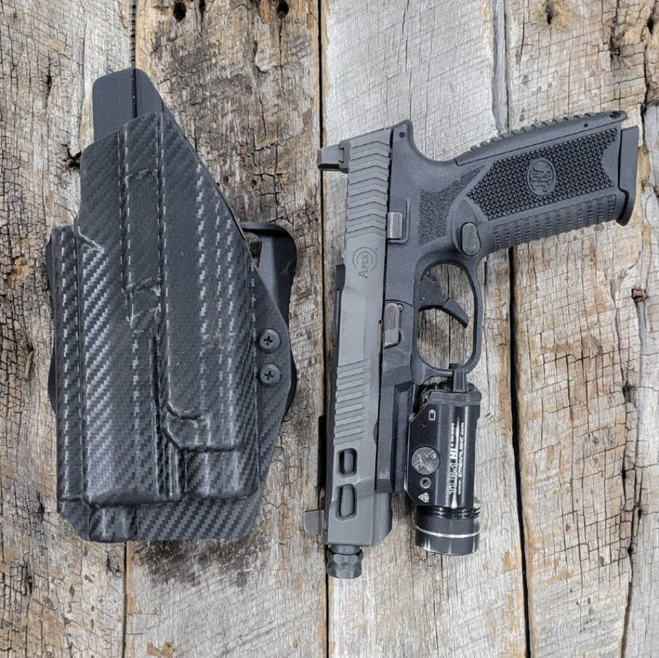 For the best Outside Waistband OWB Holster for the FN 509 LS Edge, 509 Full Size & 509 Tactical & Apex 5" Slide & Streamlight TLR-1 shop Four Brothers Holsters.