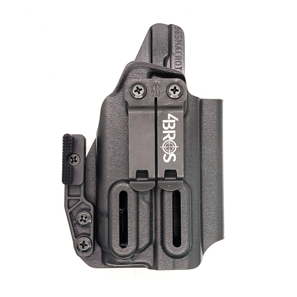 For the best Inside Waistband Kydex Holster designed to fit the Sig Sauer P365-XMACRO TACOPS with Streamlight TLR-7 or TLR-7A, shop Four Brothers Holsters.  Full sweat guard, adjustable retention, and smooth edges to reduce printing. Made in the USA. Open muzzle for threaded barrels, cleared for red dot sights. MACRO 