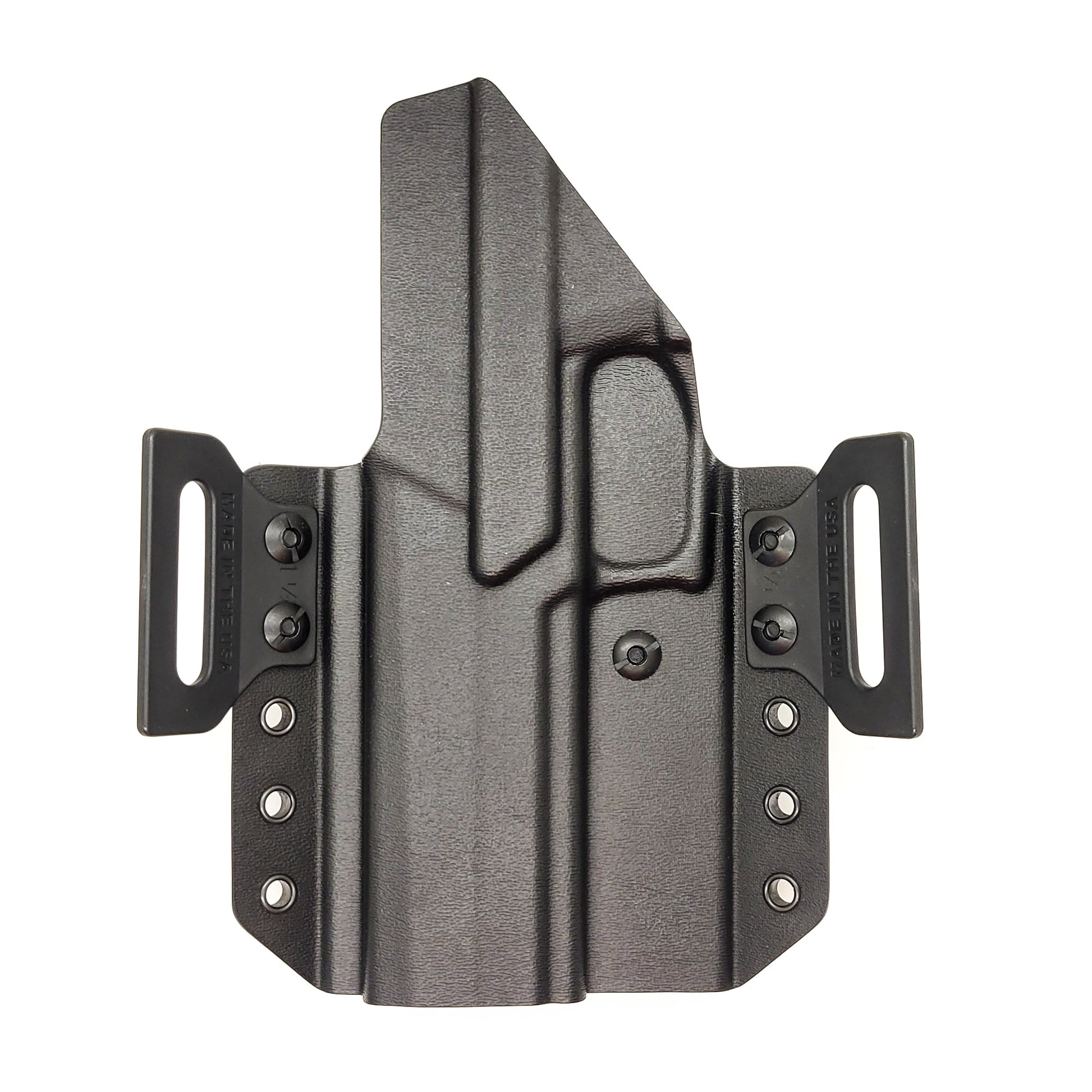 Outside Waistband Pancake Style Kydex holster designed to fit the Sig Sauer 10MM P320-XTEN. Adjustable retention, open muzzle, optic/red dot ready. Made in USA.
