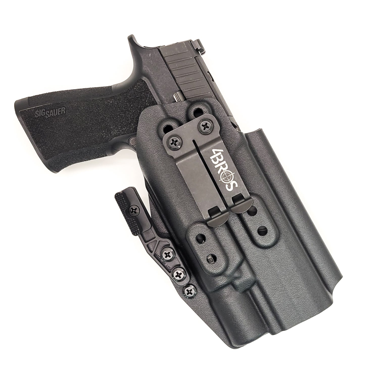 For the best Inside Waistband IWB AIWB holster for the Sig Sauer 10MM P320-XTEN and Surefire X-300U A or B shop Four Brothers 4BROS Holsters. Made in the USA.
