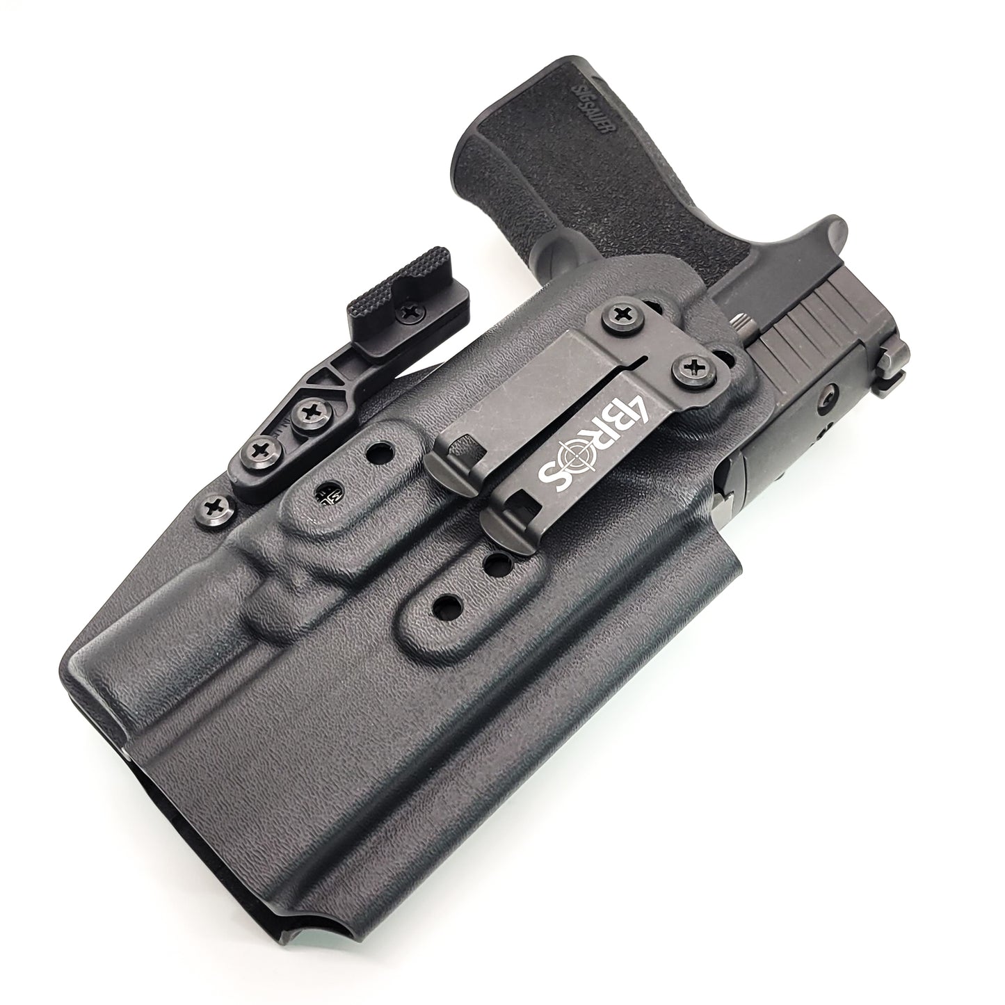 For the best Inside Waistband IWB AIWB holster for the Sig Sauer 10MM P320-XTEN and Surefire X-300U A or B shop Four Brothers 4BROS Holsters. Made in the USA.