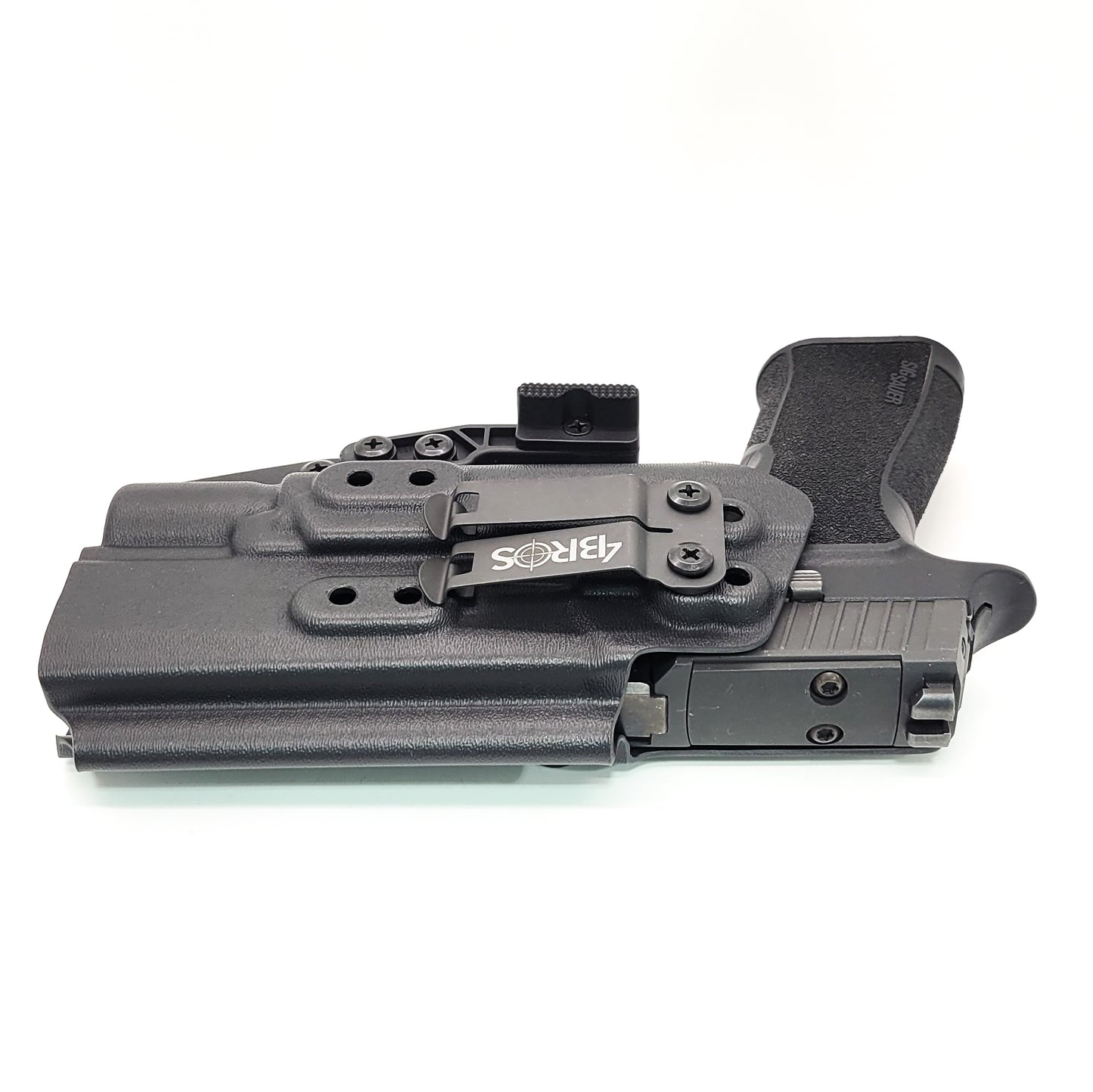 For the best Inside Waistband IWB AIWB holster for the Sig Sauer 10MM P320-XTEN and Surefire X-300U A or B shop Four Brothers 4BROS Holsters. Made in the USA.