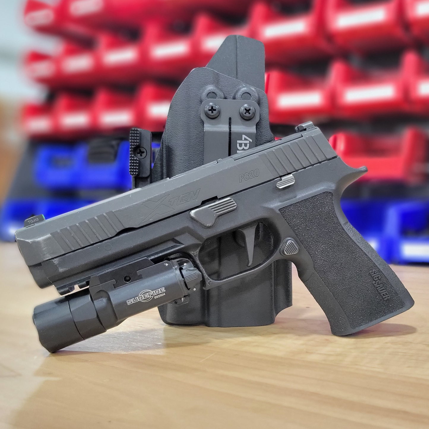 For the best Inside Waistband IWB AIWB holster for the Sig Sauer 10MM P320-XTEN and Surefire X-300U A or B shop Four Brothers 4BROS Holsters. Made in the USA.