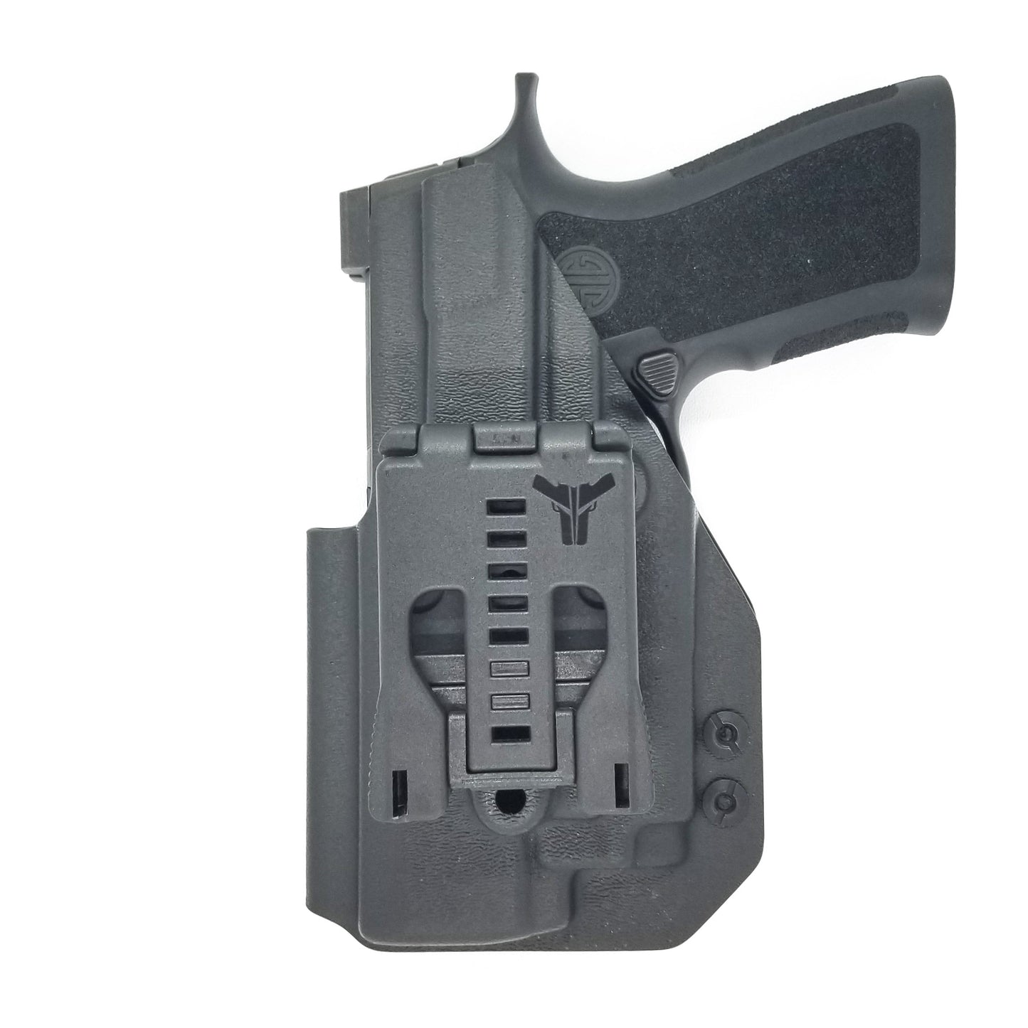 For the best Outside Waistband OWB Holster for the Sig Sauer P320 Carry, Compact or P320 M18 & Olight PL-Mini 2 with Gas Pedal CG shop Four Brothers Holsters.