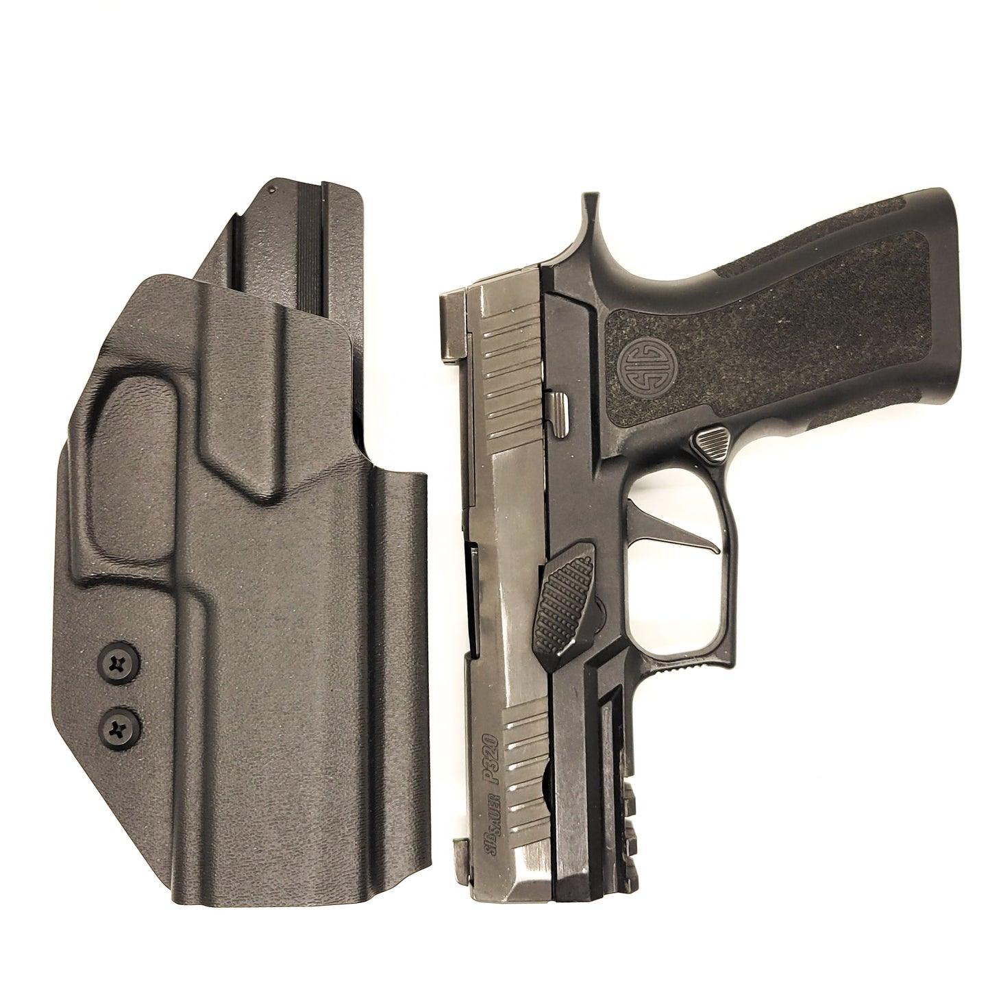 For the best Outside Waistband Holster for Sig Sauer P320 Carry, Compact, M18 or P320  Wilson Combat Carry grip module & Gas Pedal shop Four Brothers Holsters.