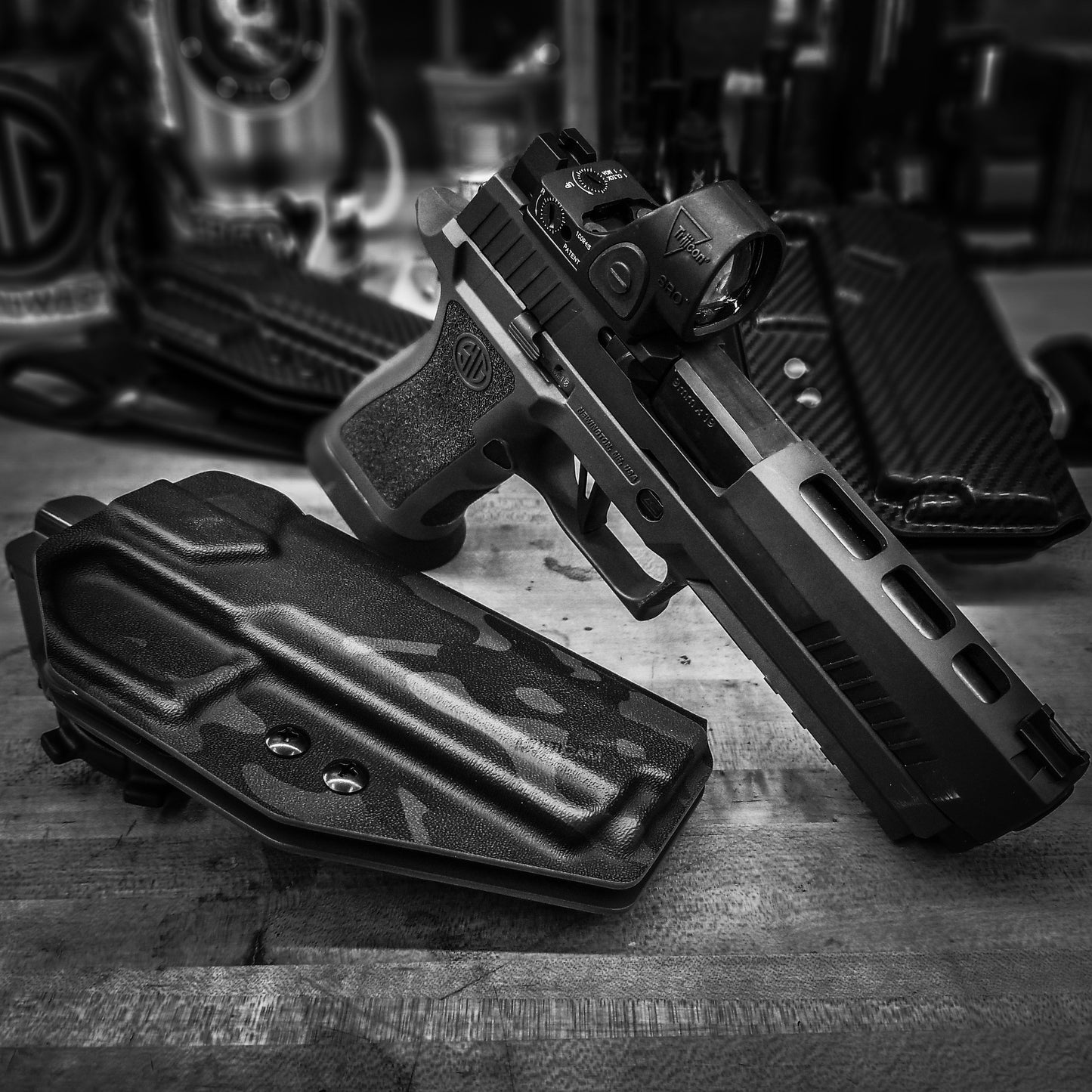 For the best OWB Outside Waistband kydex holster for the Sig P320 pistols with GoGuns USA Gas Pedal installed on the handgun, shop Four Brothers 4BROS Holsters.