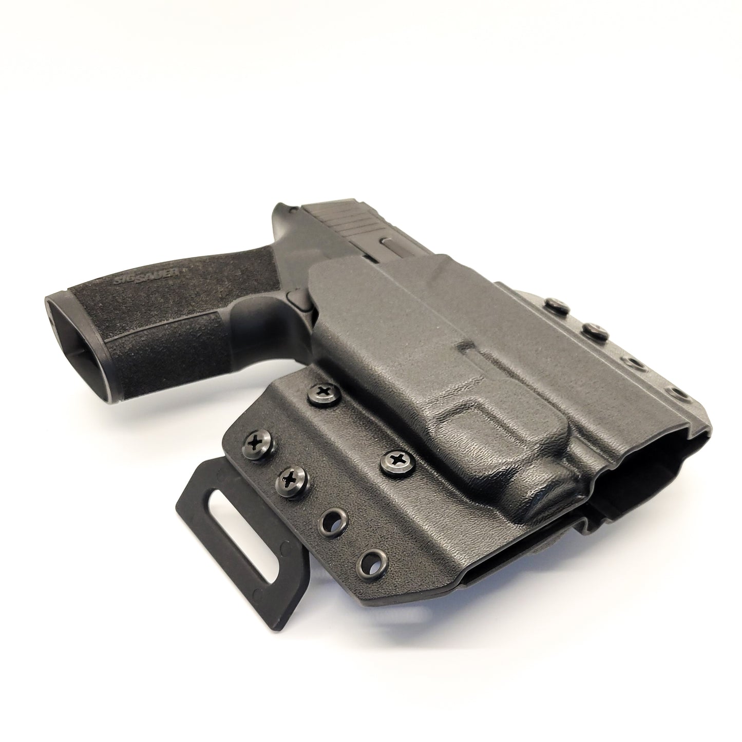 OWB Kydex holster for Sig Sauer P365-XMACRO TLR-7 X & TLR-7 A. Pancake holster, adjustable retention, open muzzle, optic/red dot ready. Made in USA.