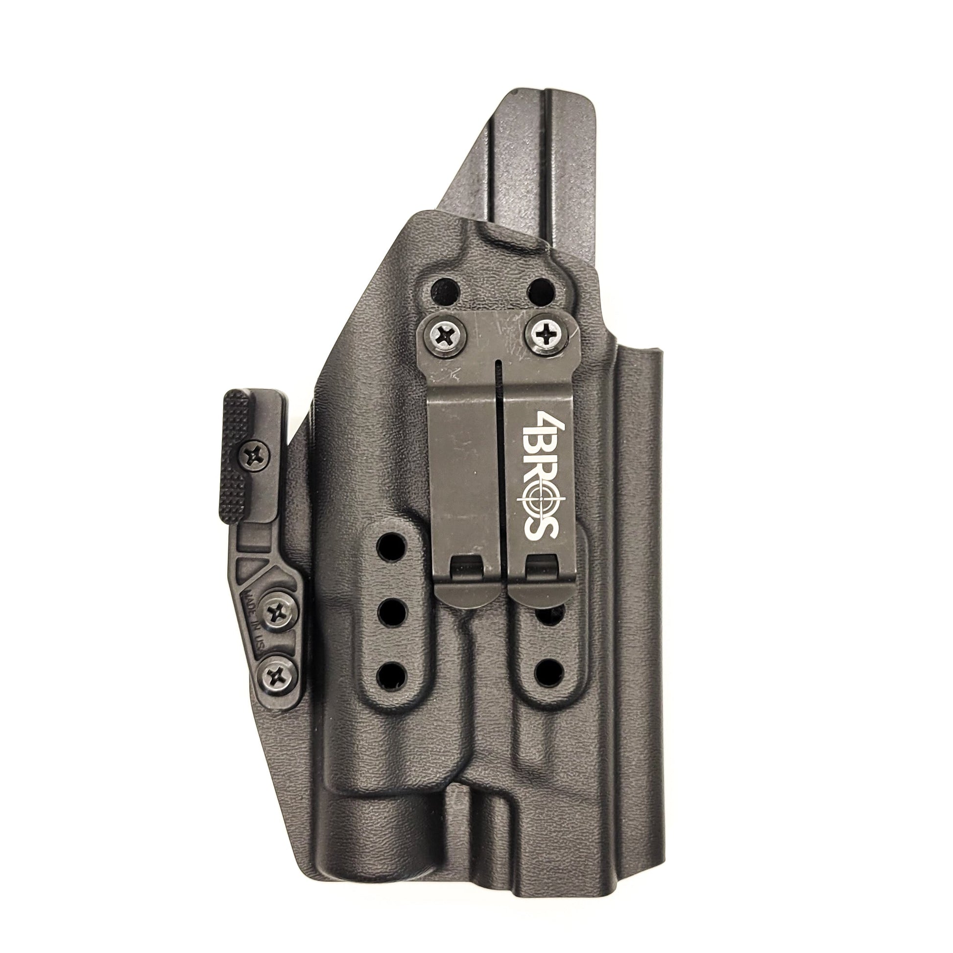 For the best IWB Holster for the Smith & Wesson M&P 9MM, 40 S&W, 45ACP M2.0 pistol with thumb safety & Streamlight TLR-1 HL shop Four Bothers 4BROS Holsters.