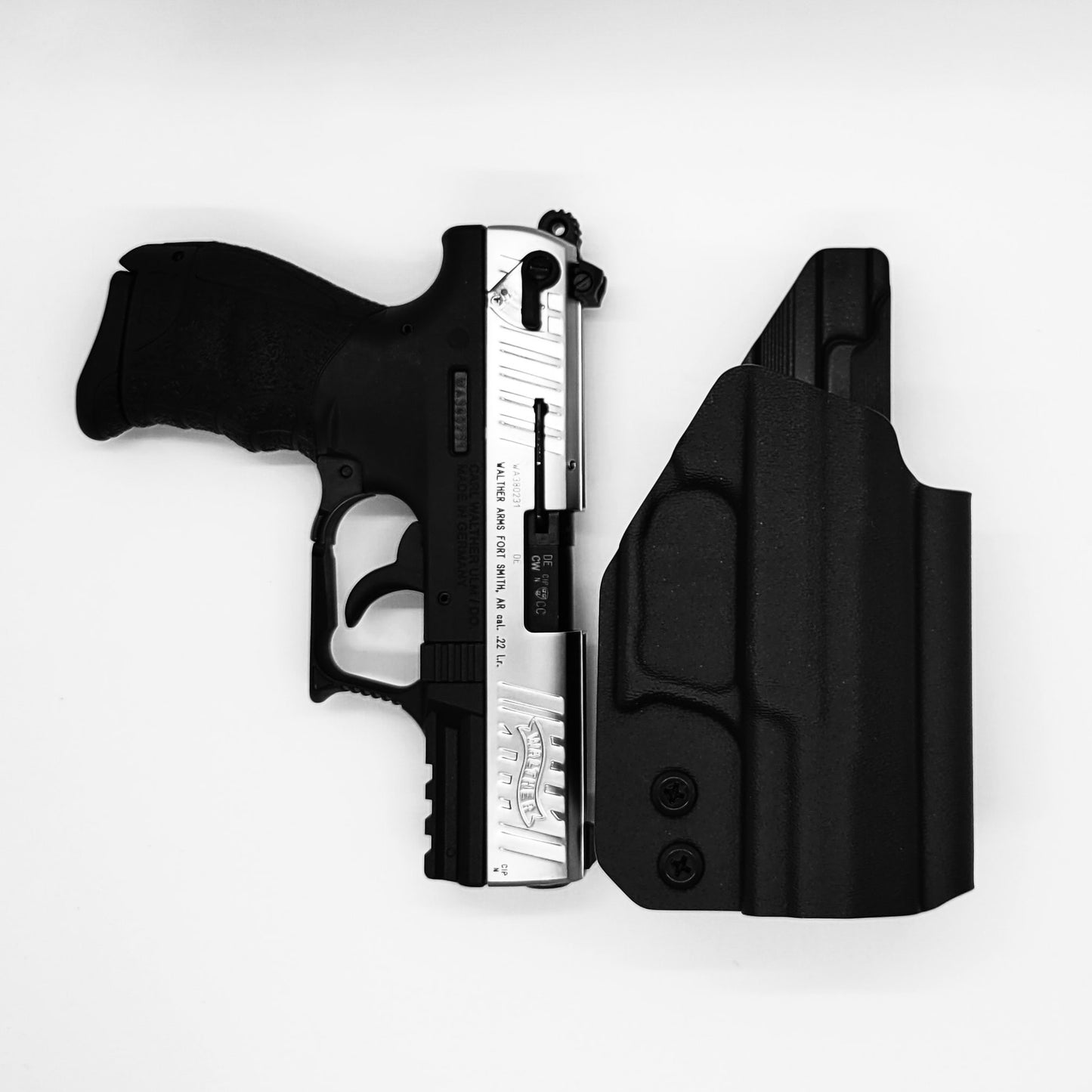 For the best Outside Waistband Kydex Holster designed to fit the Walther P22 22 Long Rifle Pistol, shop Four Brothers 4BROS Holsters. Made in the USA.