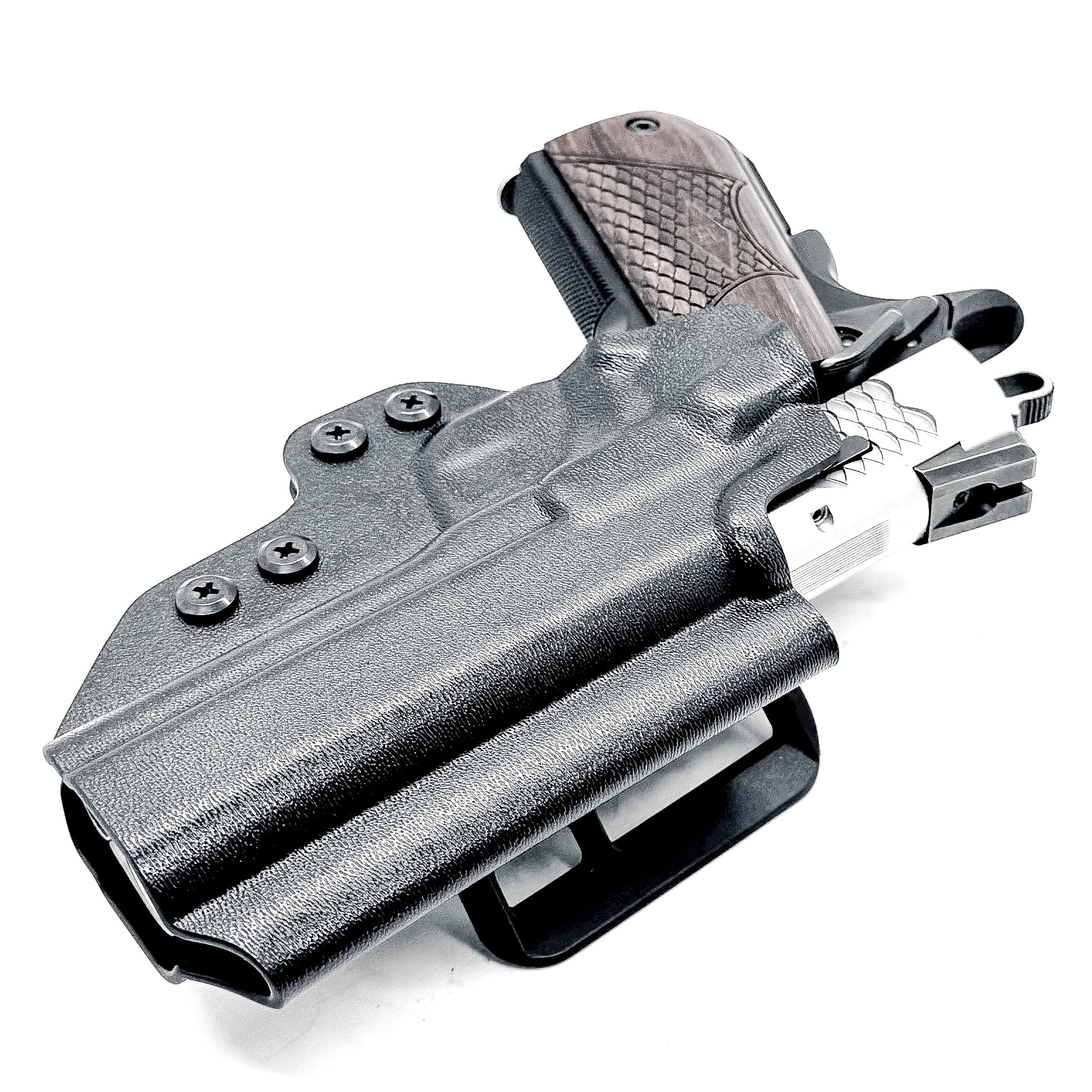 4.25" 1911 Outside Waistband (OWB) Holster, adjustable retention, open muzzle, high sweat shield, .093" thick material, Made in USA. (Ruger, S&W, Rock Island)